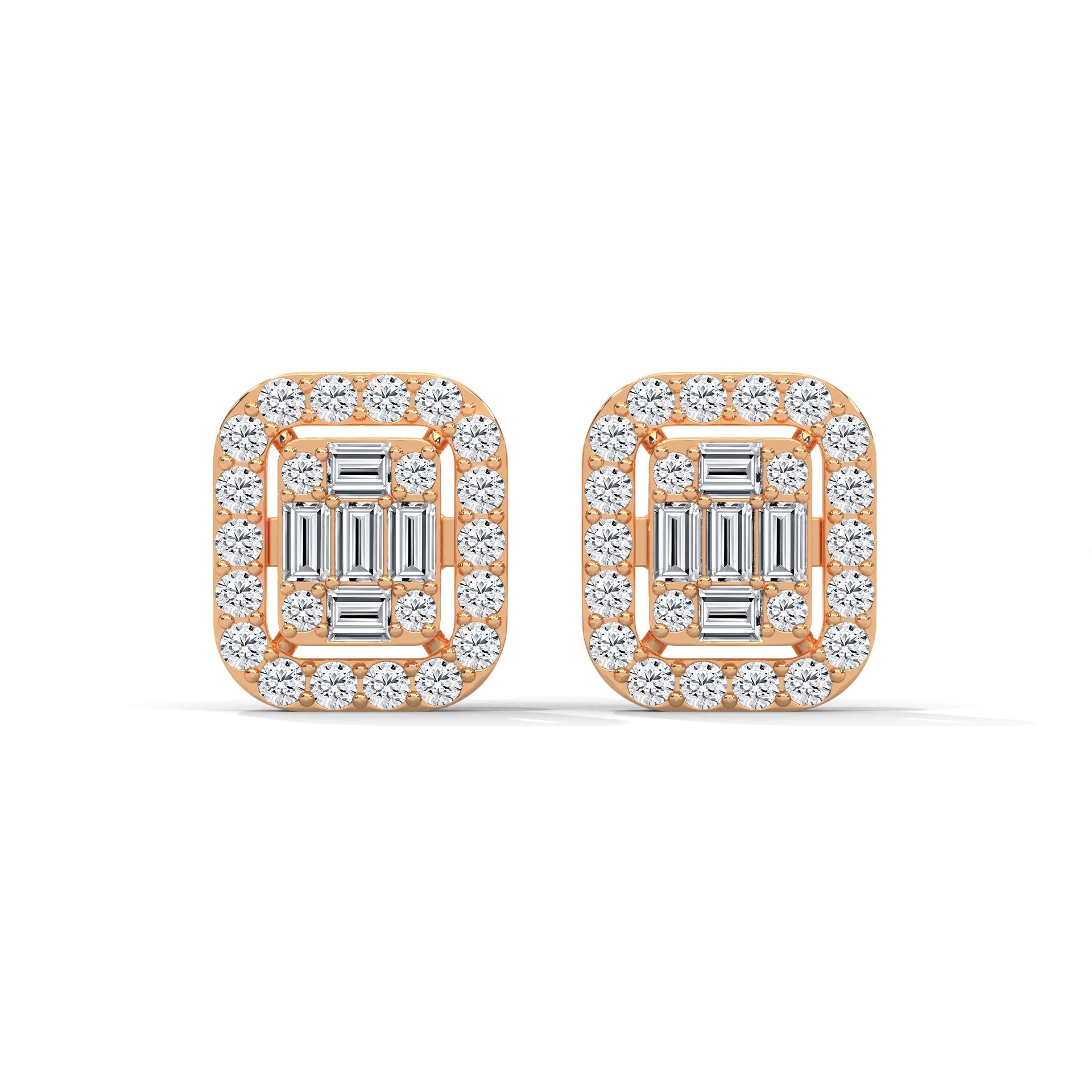 Elegant Emerald & Round Lab-Grown Diamond Gold Halo Stud Earrings | 1.13 CTW