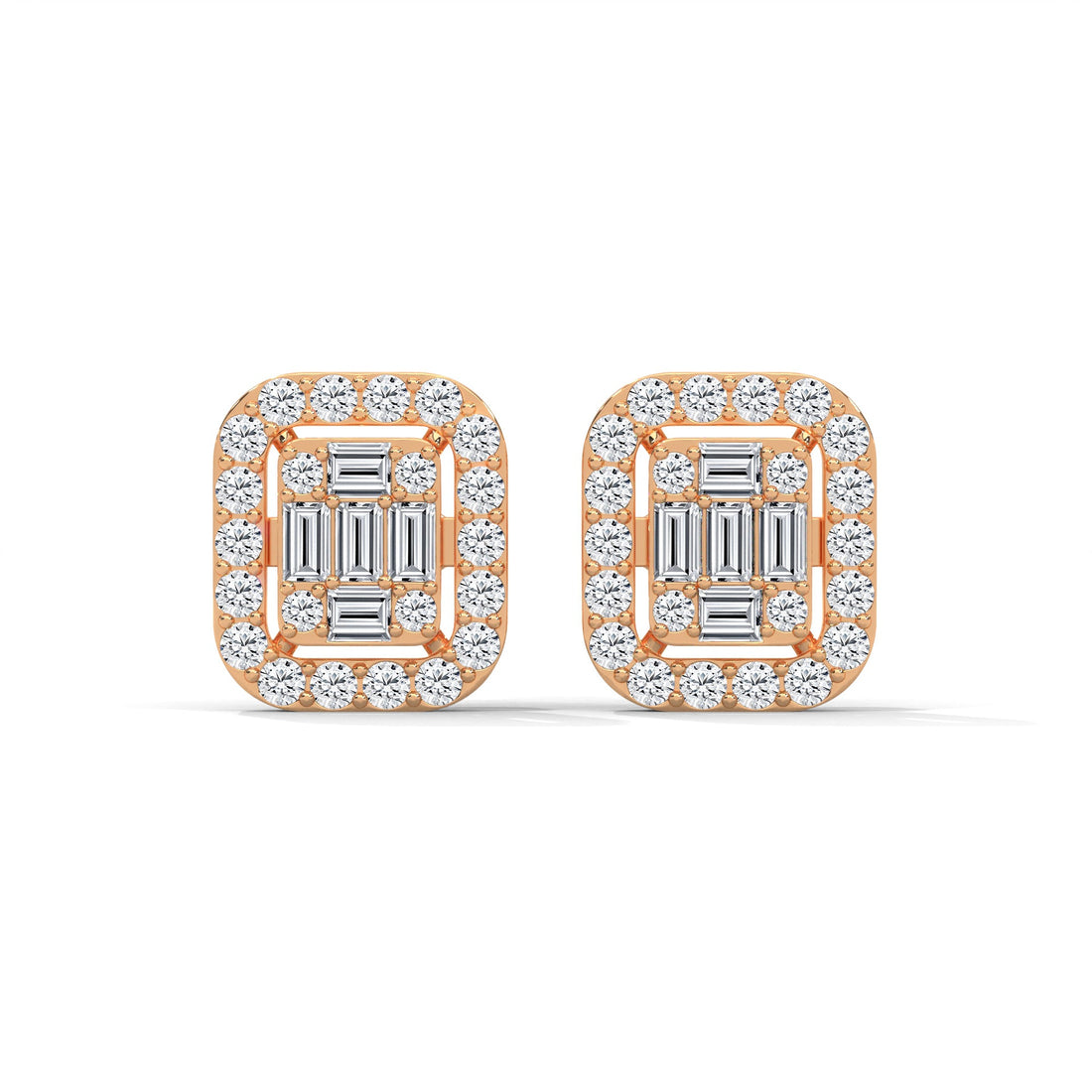 Elegant Emerald & Round Lab-Grown Diamond Gold Halo Stud Earrings | 1.13 CTW