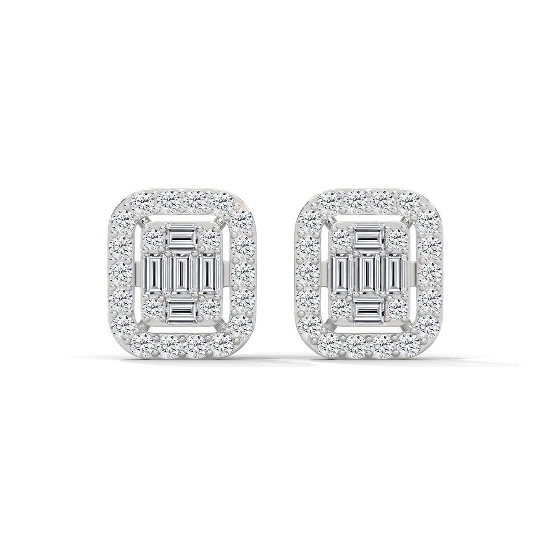 Elegant Emerald & Round Lab-Grown Diamond Gold Halo Stud Earrings | 1.13 CTW