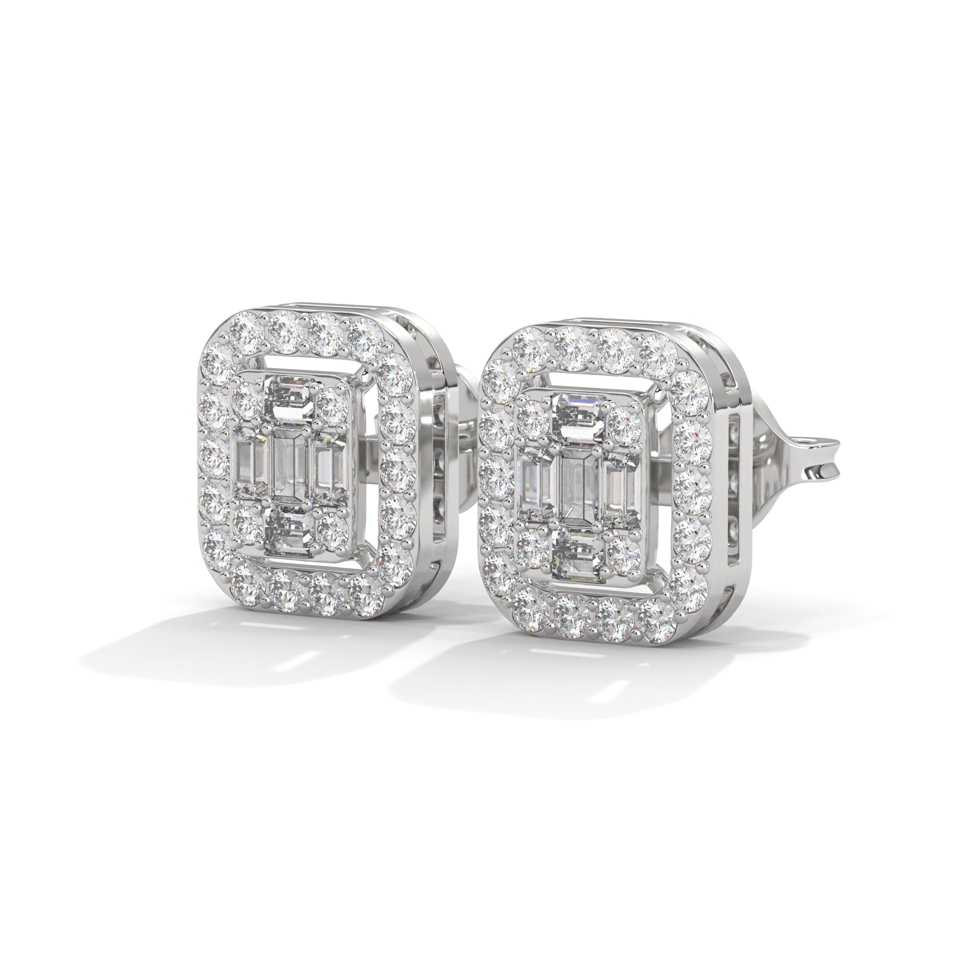 Elegant Emerald & Round Lab-Grown Diamond Gold Halo Stud Earrings | 1.13 CTW