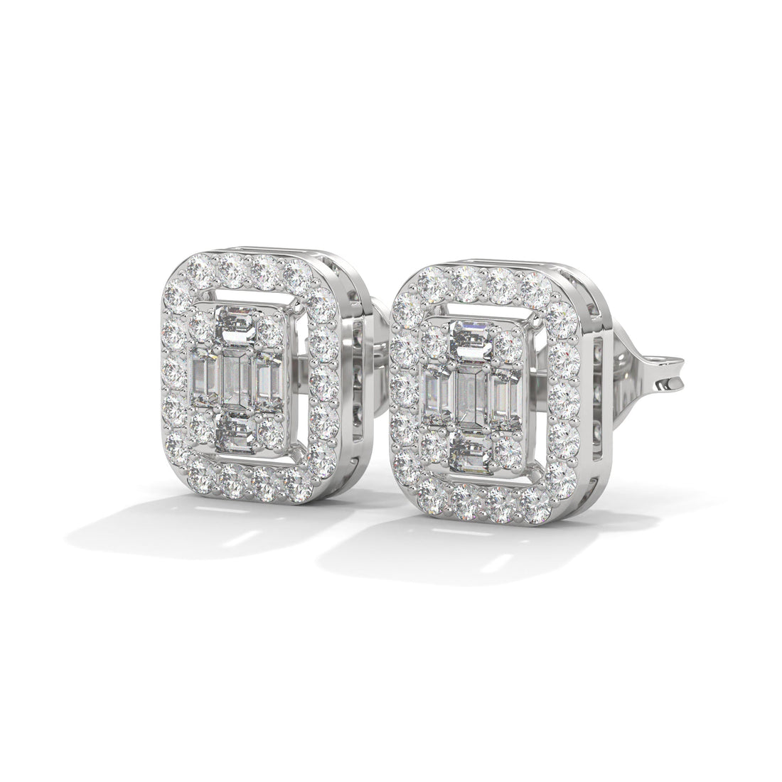 Elegant Emerald & Round Lab-Grown Diamond Gold Halo Stud Earrings | 1.13 CTW
