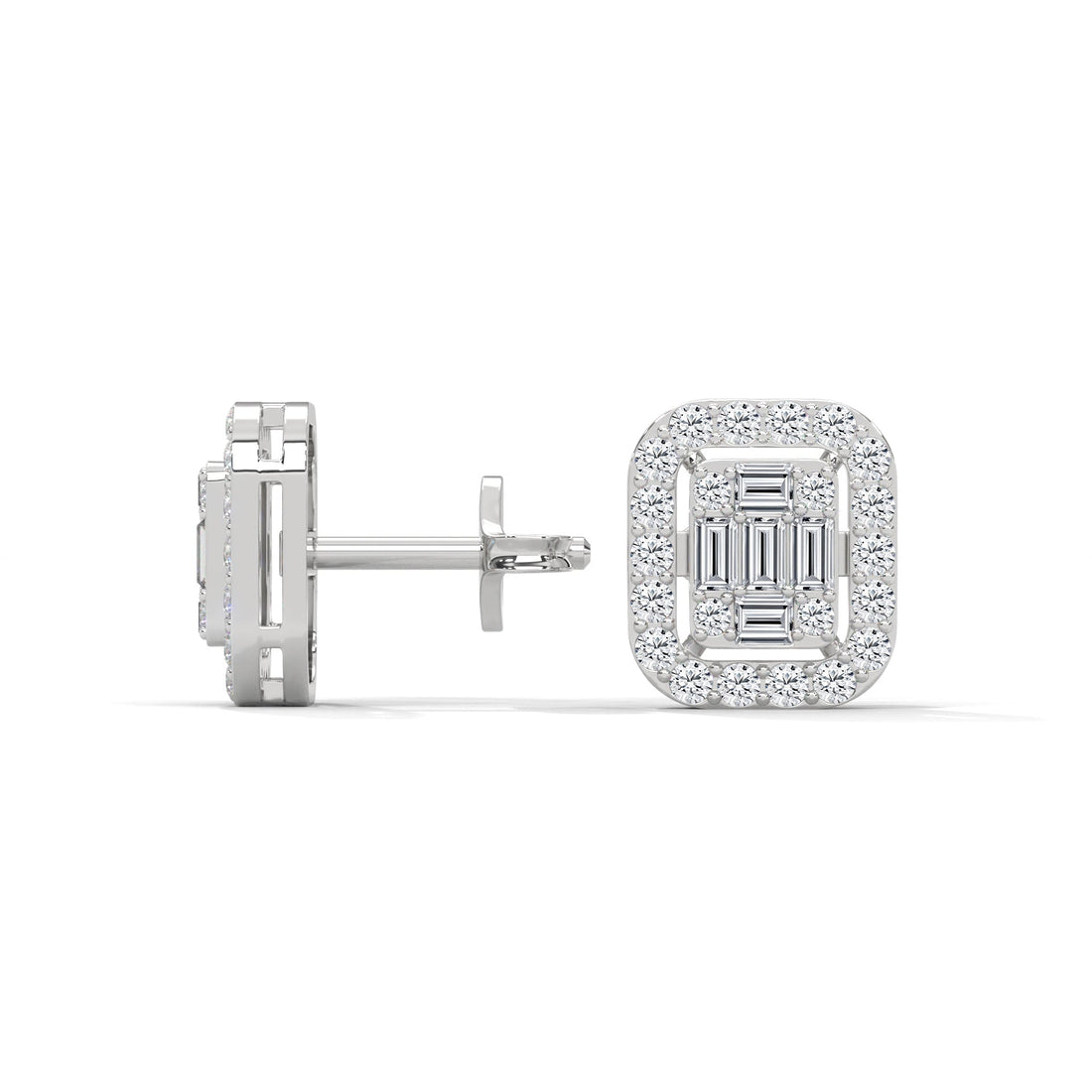 Elegant Emerald & Round Lab-Grown Diamond Gold Halo Stud Earrings | 1.13 CTW