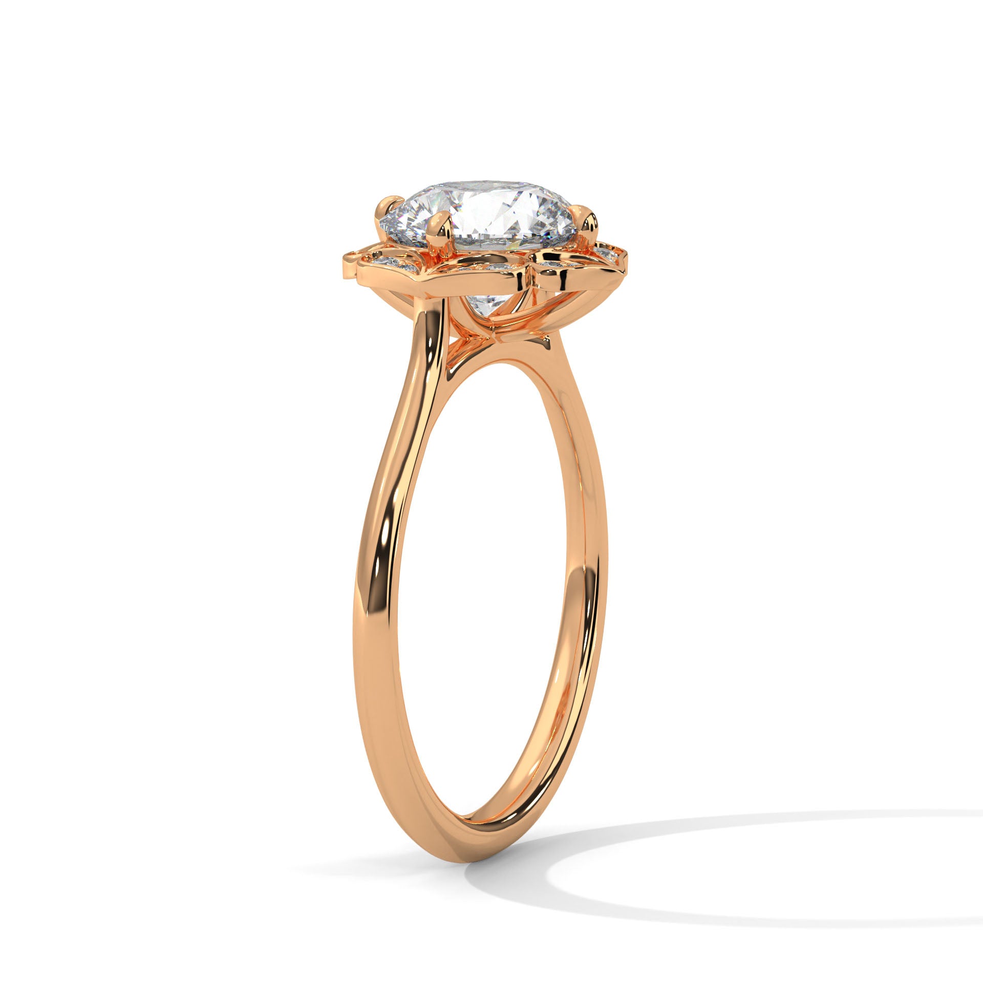 Regal Bloom 2.12 CTW Round-Cut Diamond Floral Halo Ring | E-VS1