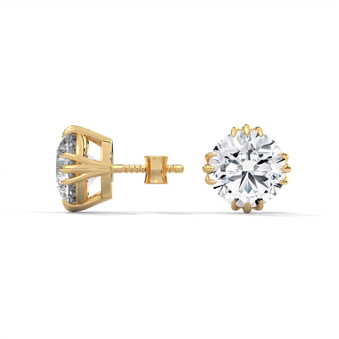 Exquisite Round-Cut Diamond Stud Earrings in 14K Gold | IGI Certified | 2-6 CTW