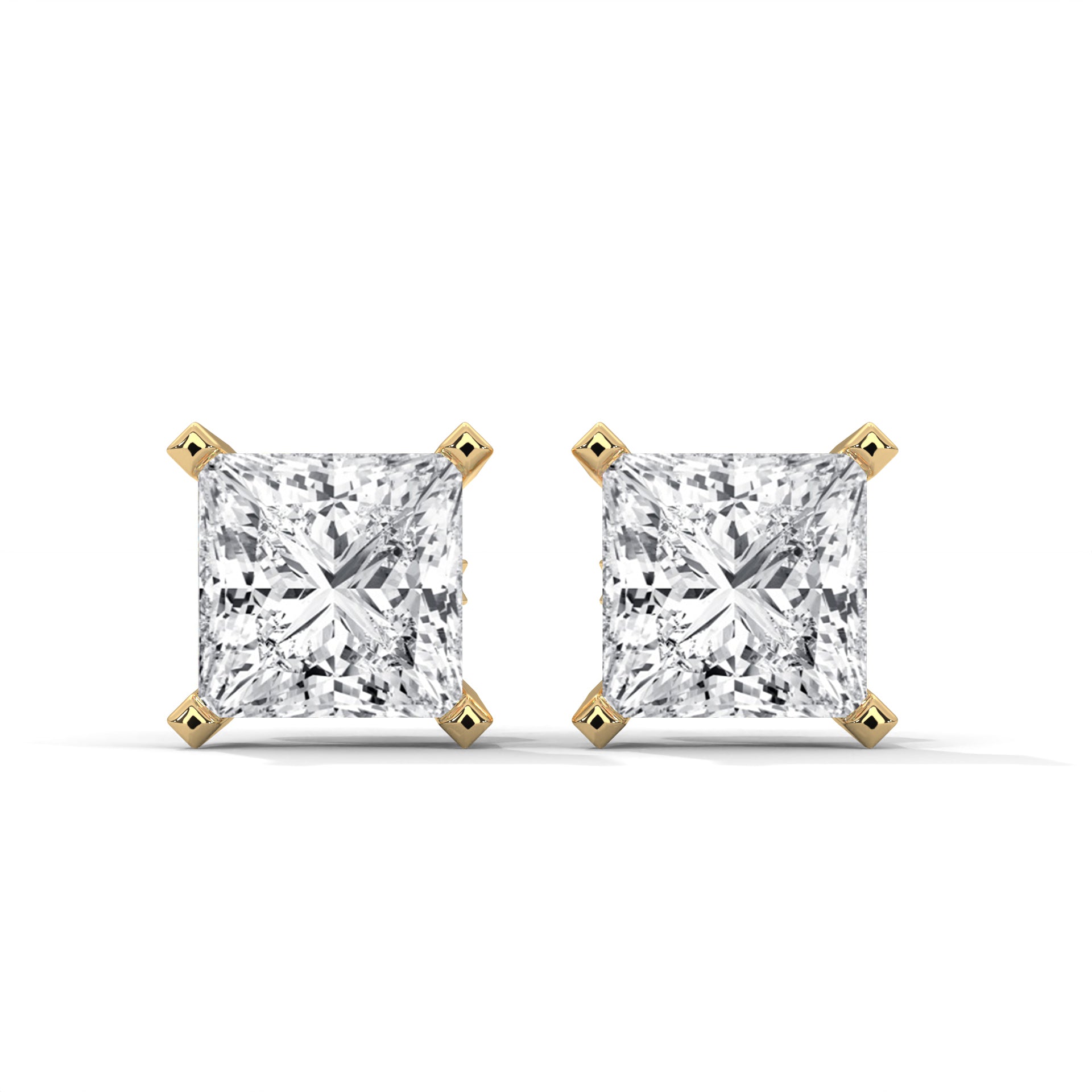 Luxury IGI Certified Princess Cut Diamond 14K Gold Stud Earrings| 2-6 CTW