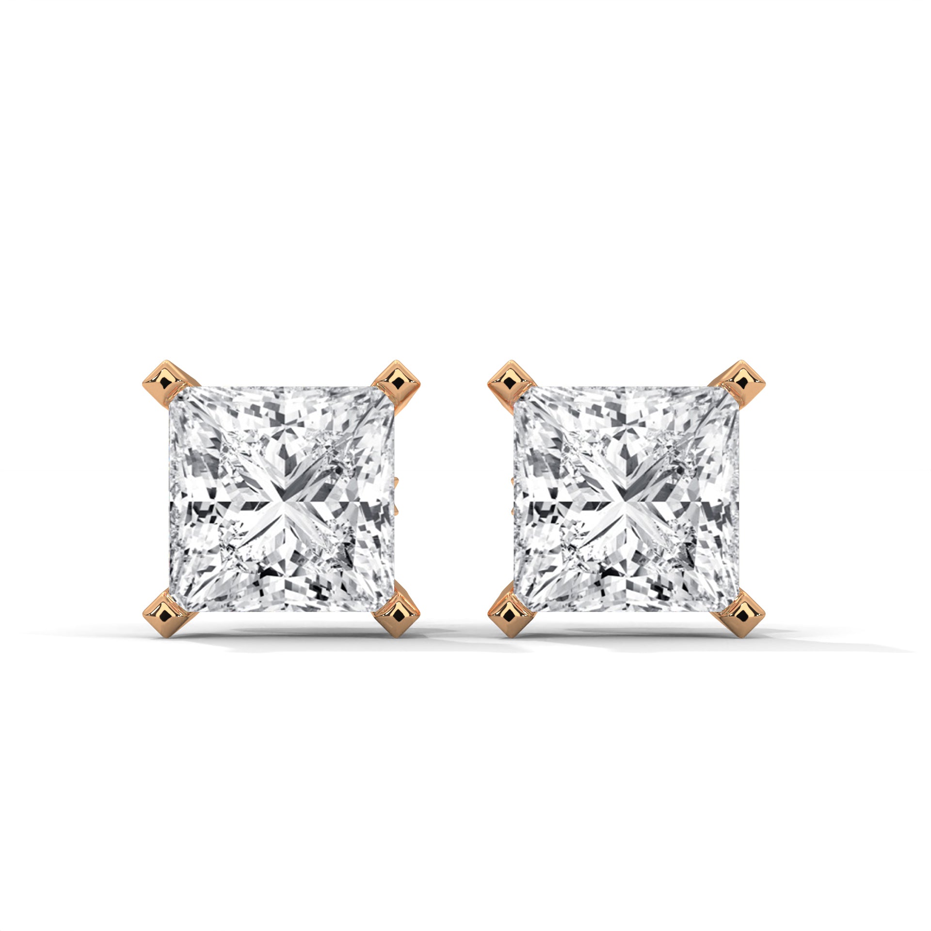 Luxury IGI Certified Princess Cut Diamond 14K Gold Stud Earrings| 2-6 CTW