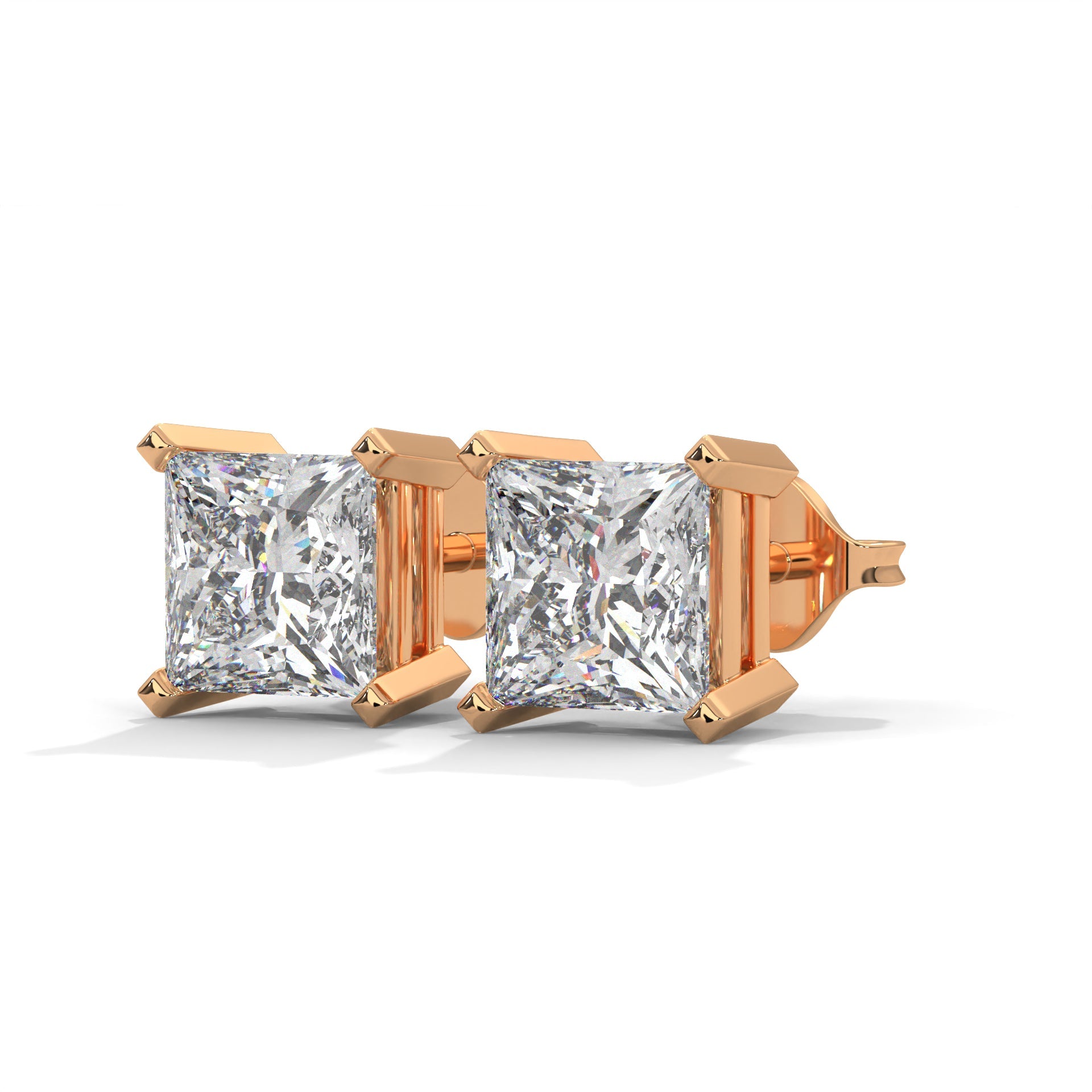Luxury IGI Certified Princess Cut Diamond 14K Gold Stud Earrings| 2-6 CTW