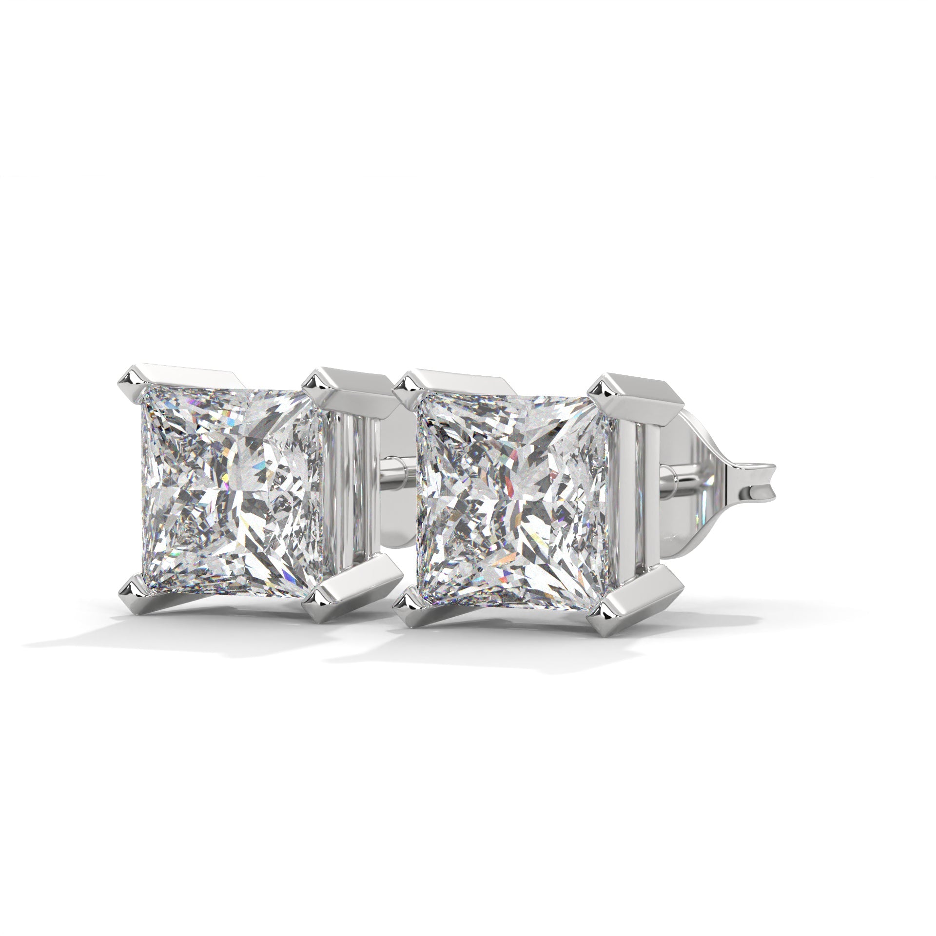 Luxury IGI Certified Princess Cut Diamond 14K Gold Stud Earrings| 2-6 CTW