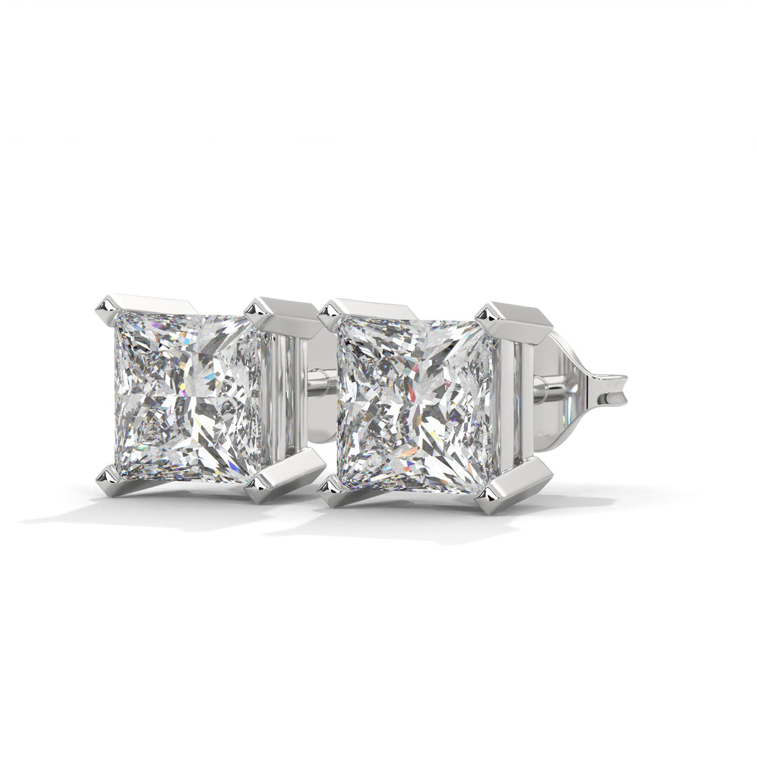 Luxury IGI Certified Princess Cut Diamond 14K Gold Stud Earrings| 2-6 CTW