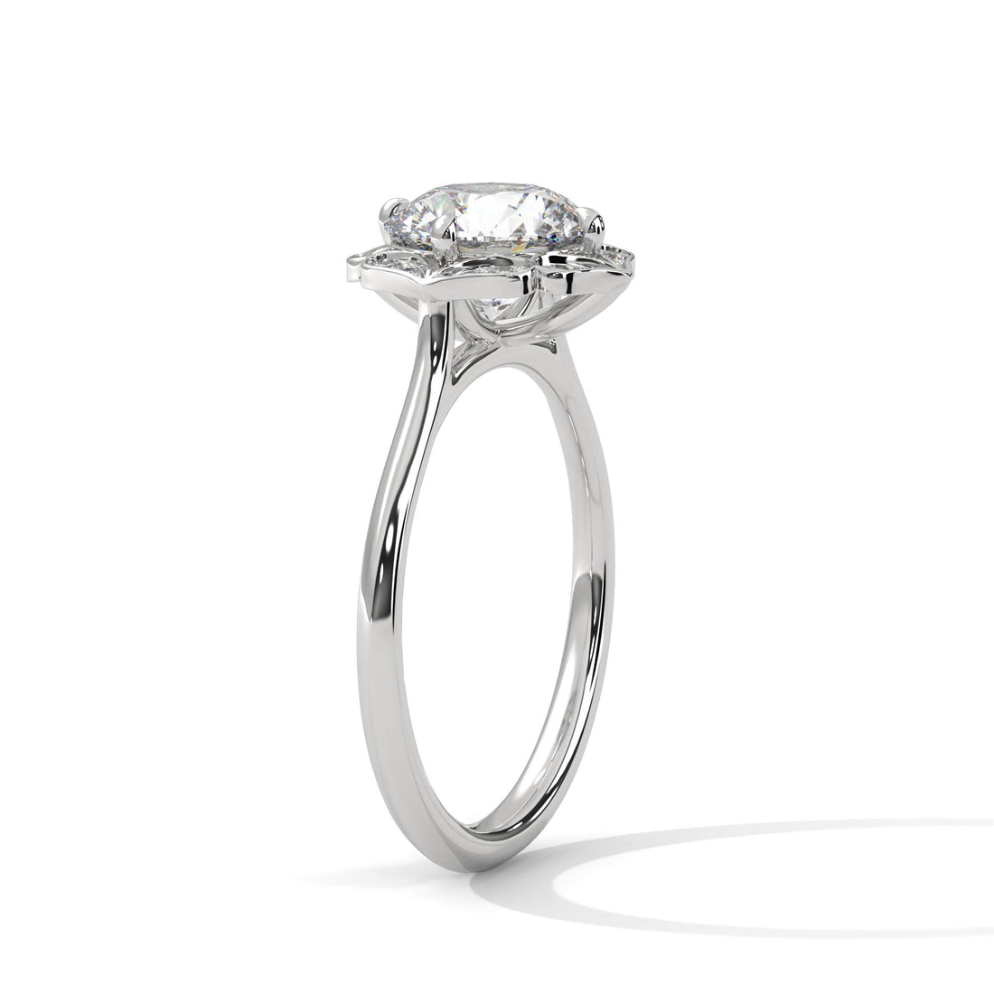 Regal Bloom 2.12 CTW Round-Cut Diamond Floral Halo Ring | E-VS1