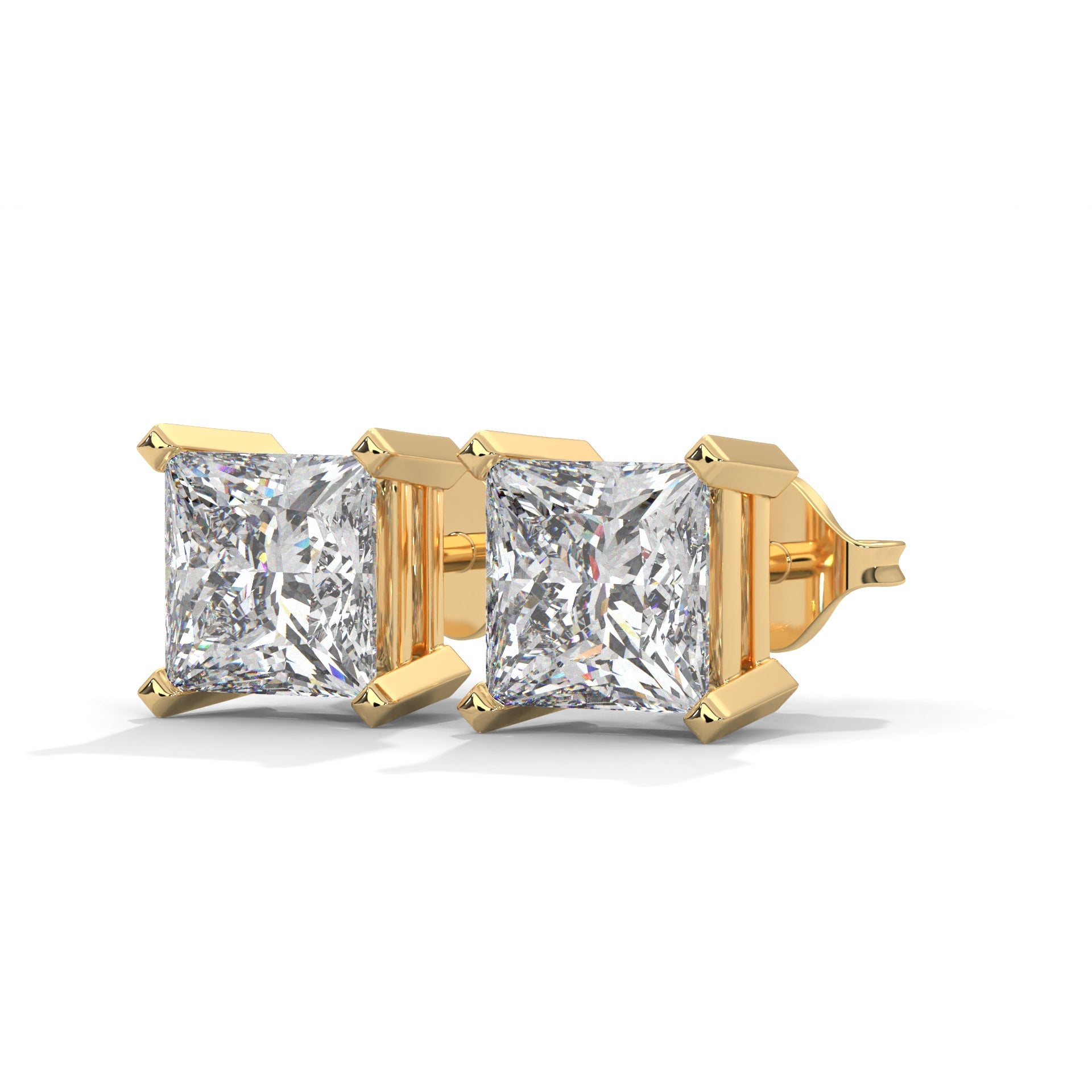 Luxury IGI Certified Princess Cut Diamond 14K Gold Stud Earrings| 2-6 CTW