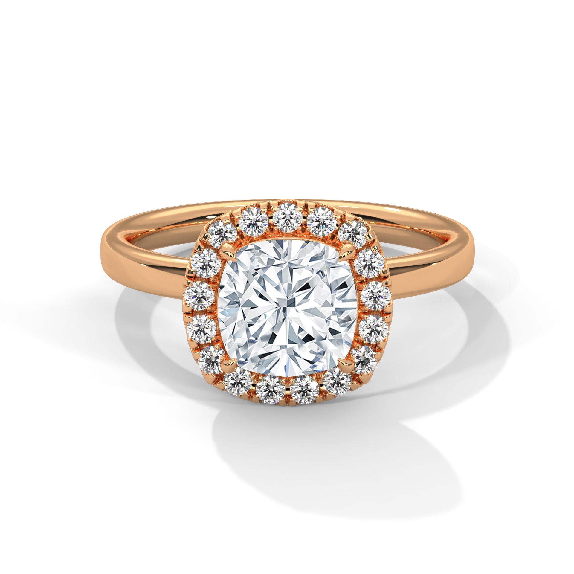 Halo Gold Ring with Lab-Created Diamond 2ct Cushion Shape (E VS1)