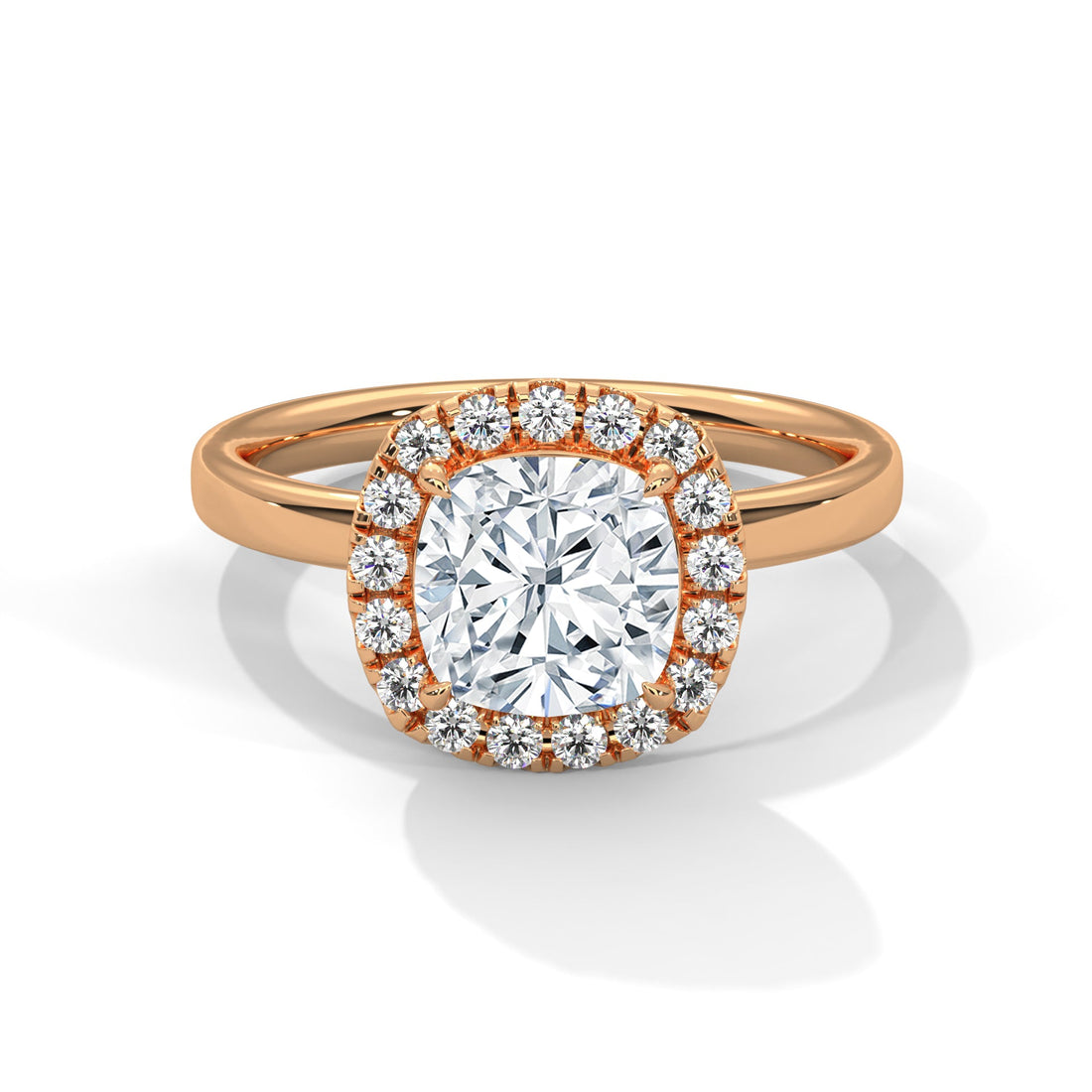 Halo Gold Ring with Lab-Created Diamond 2ct Cushion Shape (E VS1)