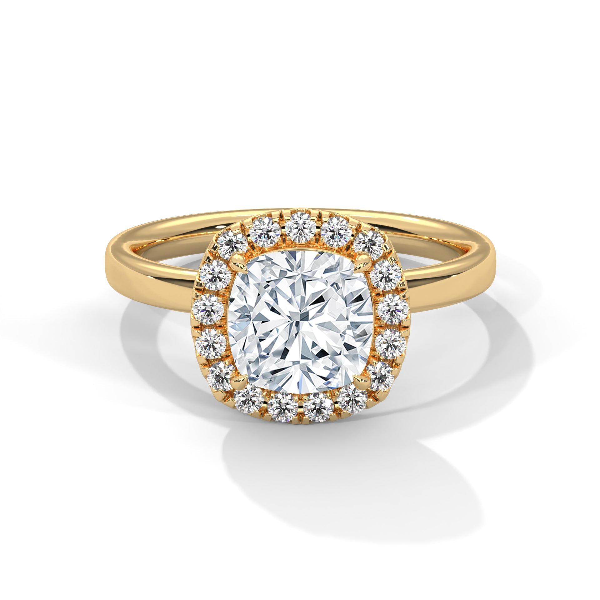Halo Gold Ring with Lab-Created Diamond 2ct Cushion Shape (E VS1)