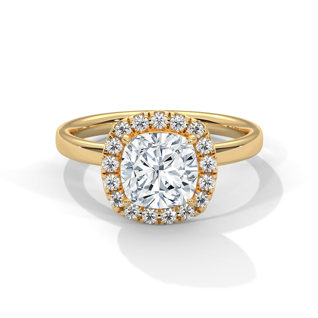Halo Gold Ring with Lab-Created Diamond 2ct Cushion Shape (E VS1)