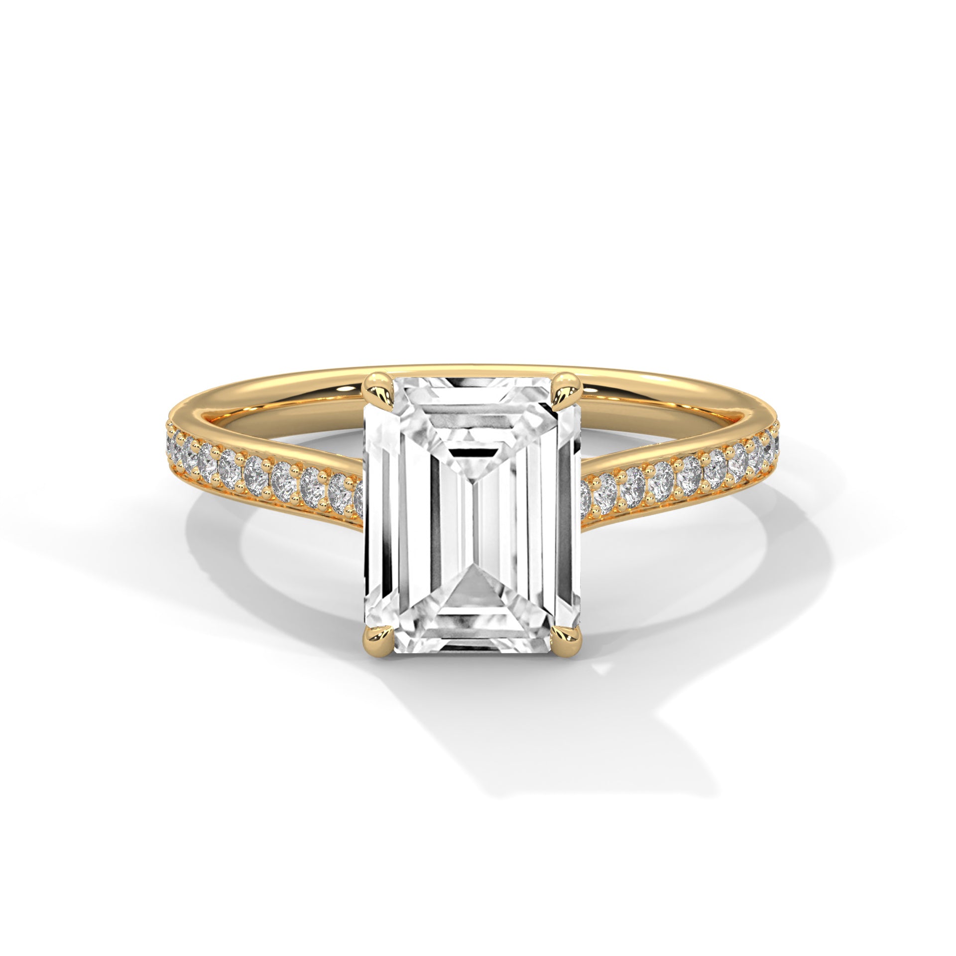 Pave Gold Ring with Lab-Created Diamond Emerald Cut (2 CTW F VS1)