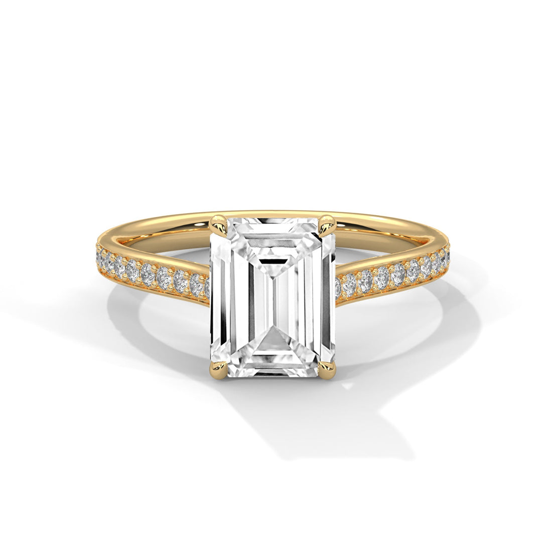 Pave Gold Ring with Lab-Created Diamond Emerald Cut (2 CTW F VS1)