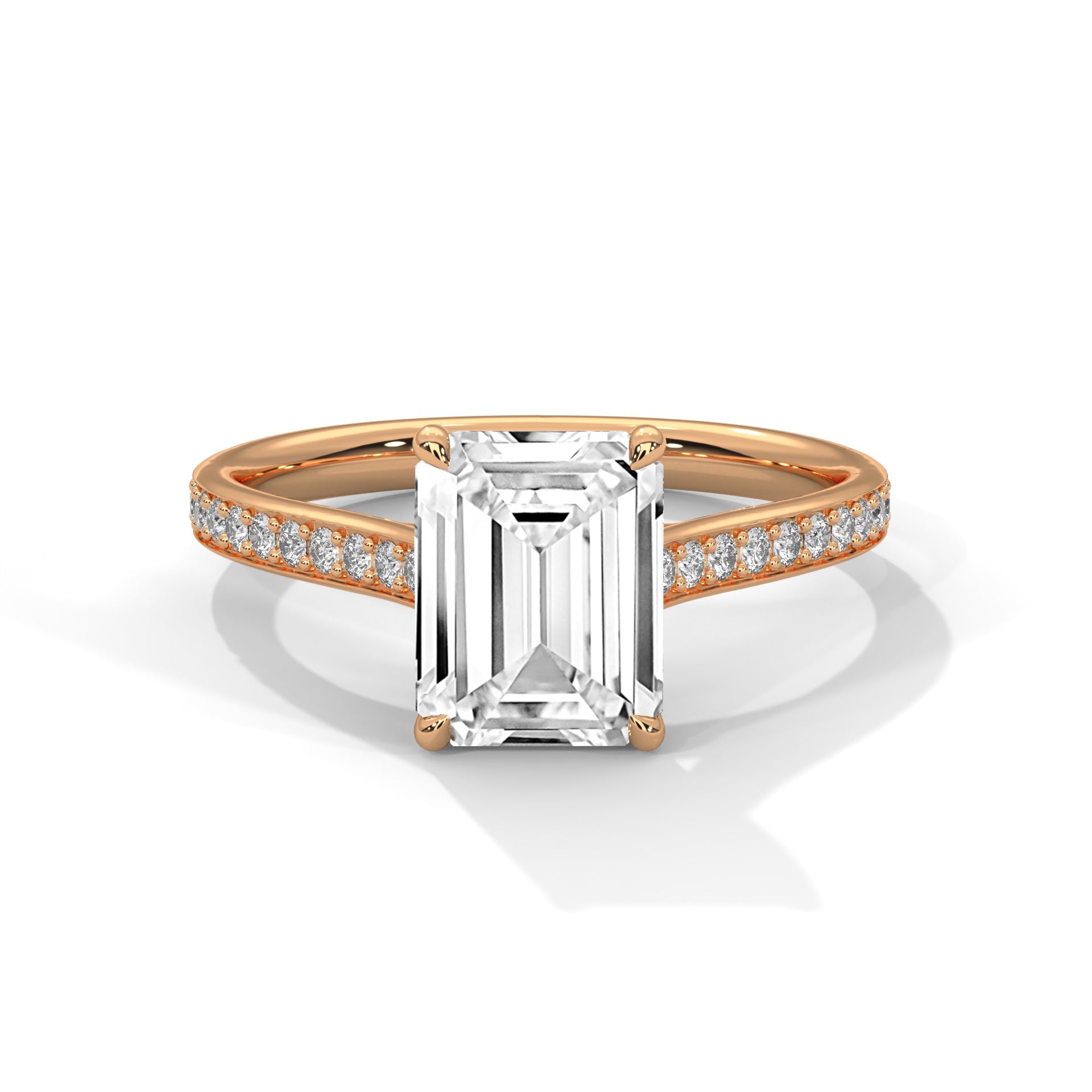 Pave Set 3 CT Emerald-Cut Lab Grown Diamond Ring | 3.24 CTW