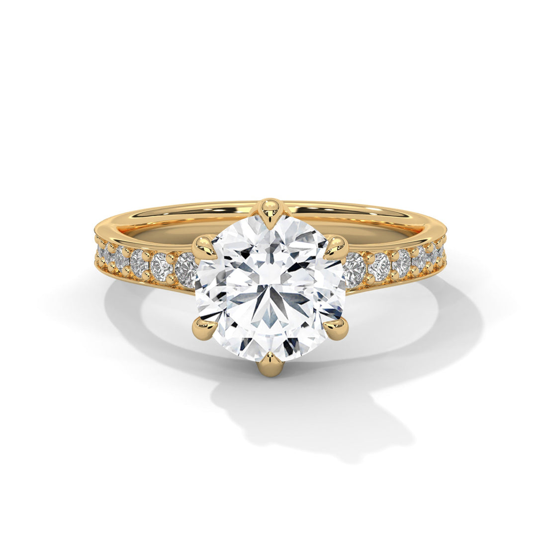 6-Prong Pave Engagement Ring with 2ct Round Brilliant Lab-Grown Diamond (F VS)