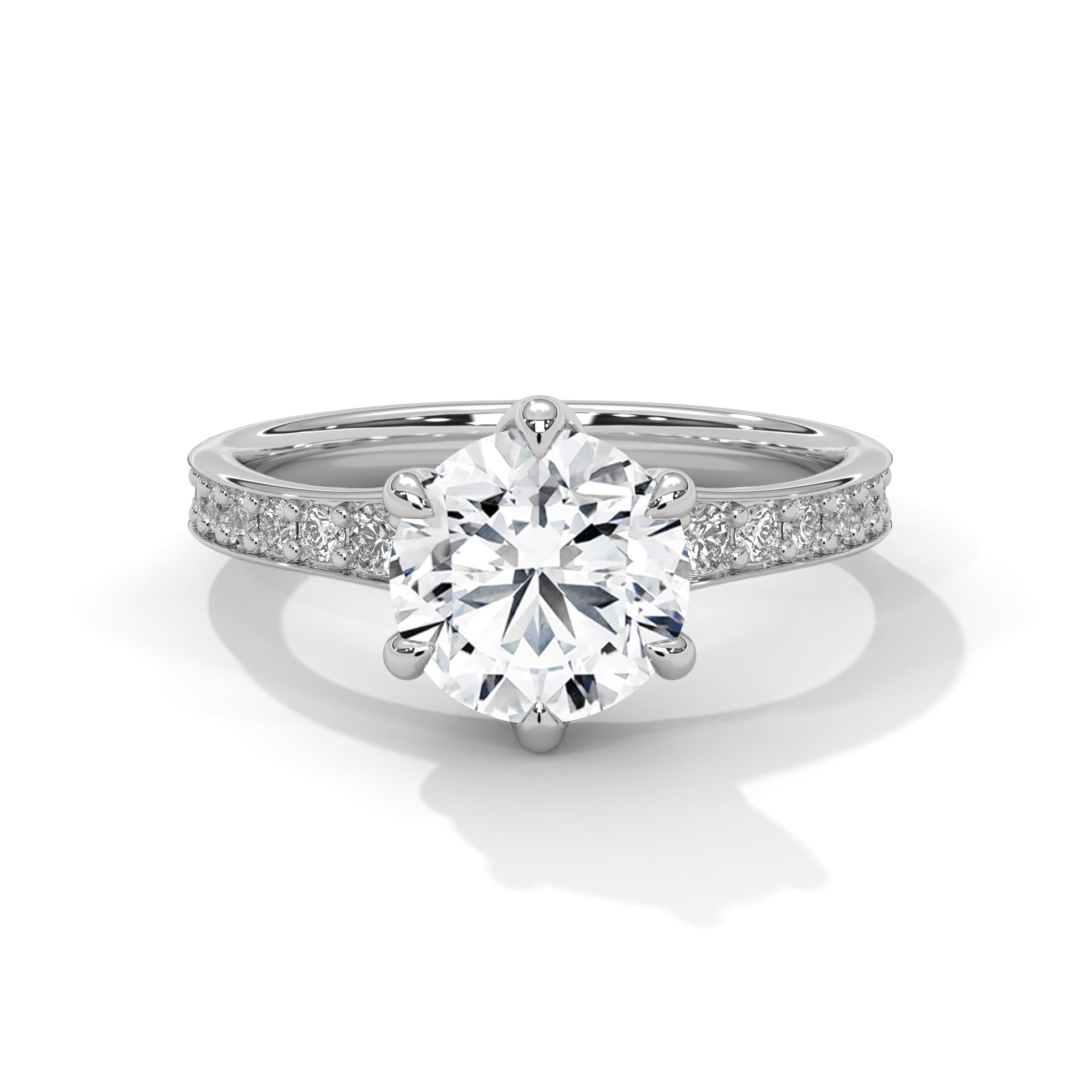 Solitaire 6-Prong Pave Ring with 3 CTW Round-Cut Lab Grown Diamond Ring | 3.43 CTW