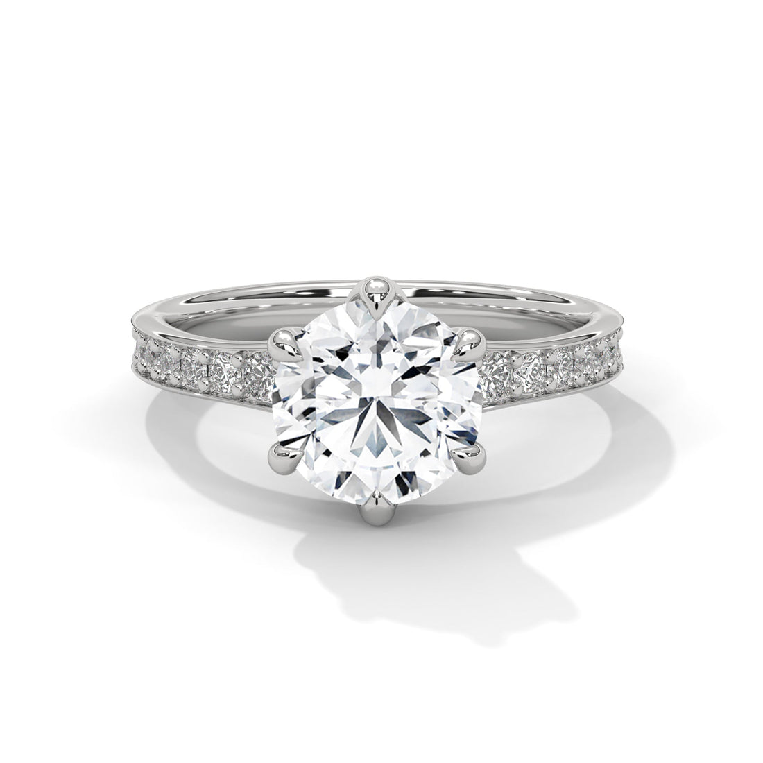Solitaire 6-Prong Pave Ring with 3 CTW Round-Cut Lab Grown Diamond Ring | 3.43 CTW