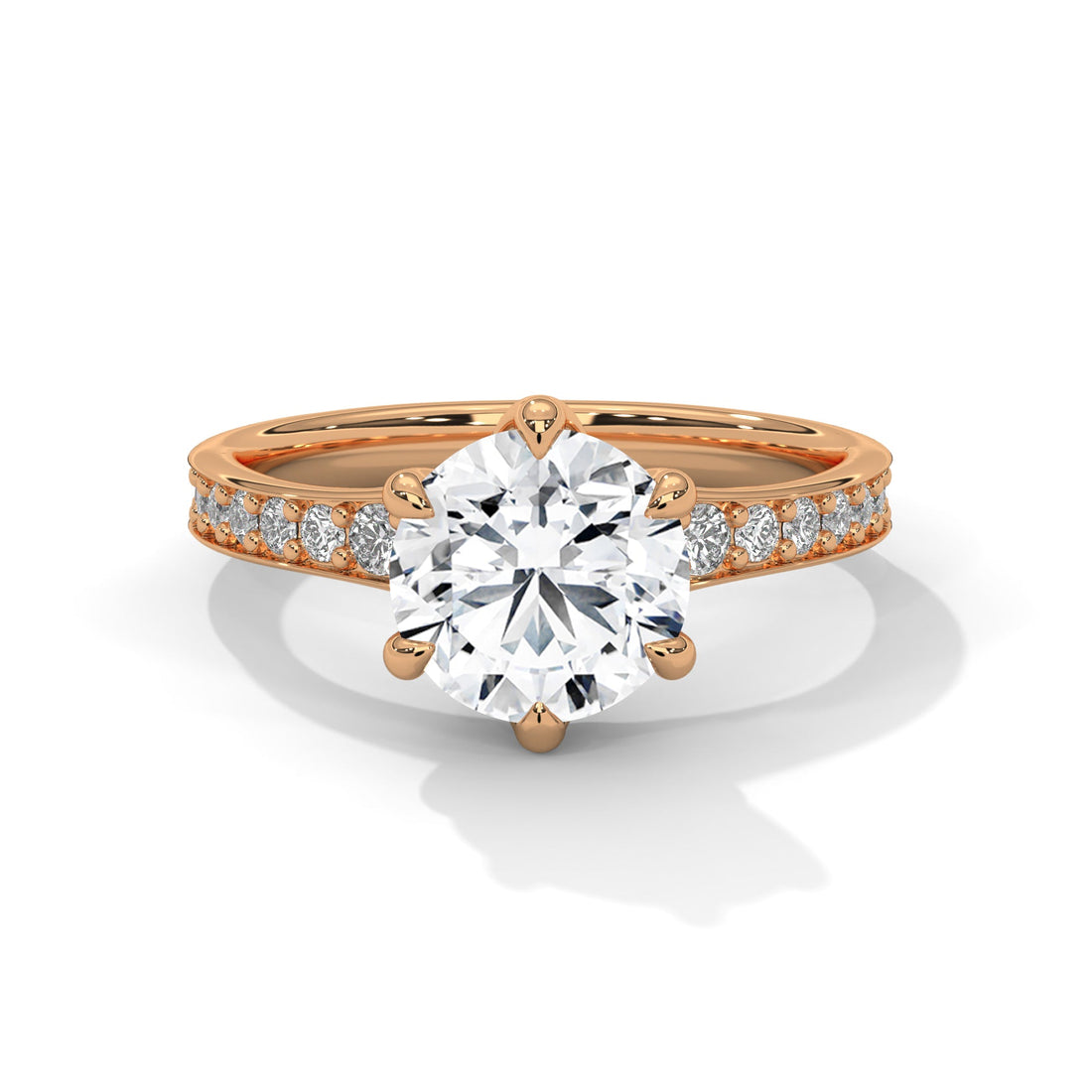 Six-Prong Pave Engagement Ring with 1.5ct Round Brilliant Lab-Grown Diamond (F VS1)