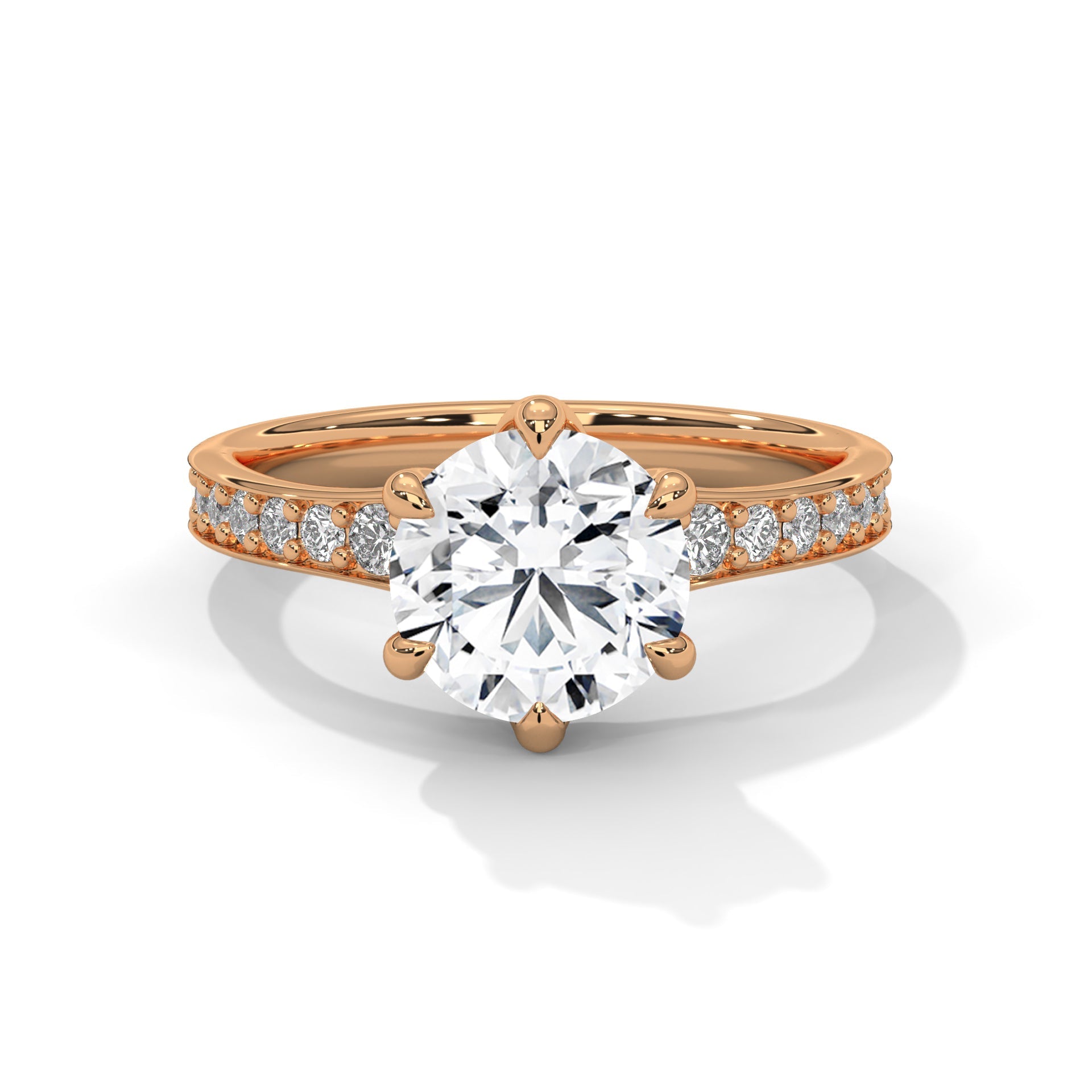 6-Prong Pave Engagement Ring with 2ct Round Brilliant Lab-Grown Diamond (F VS)