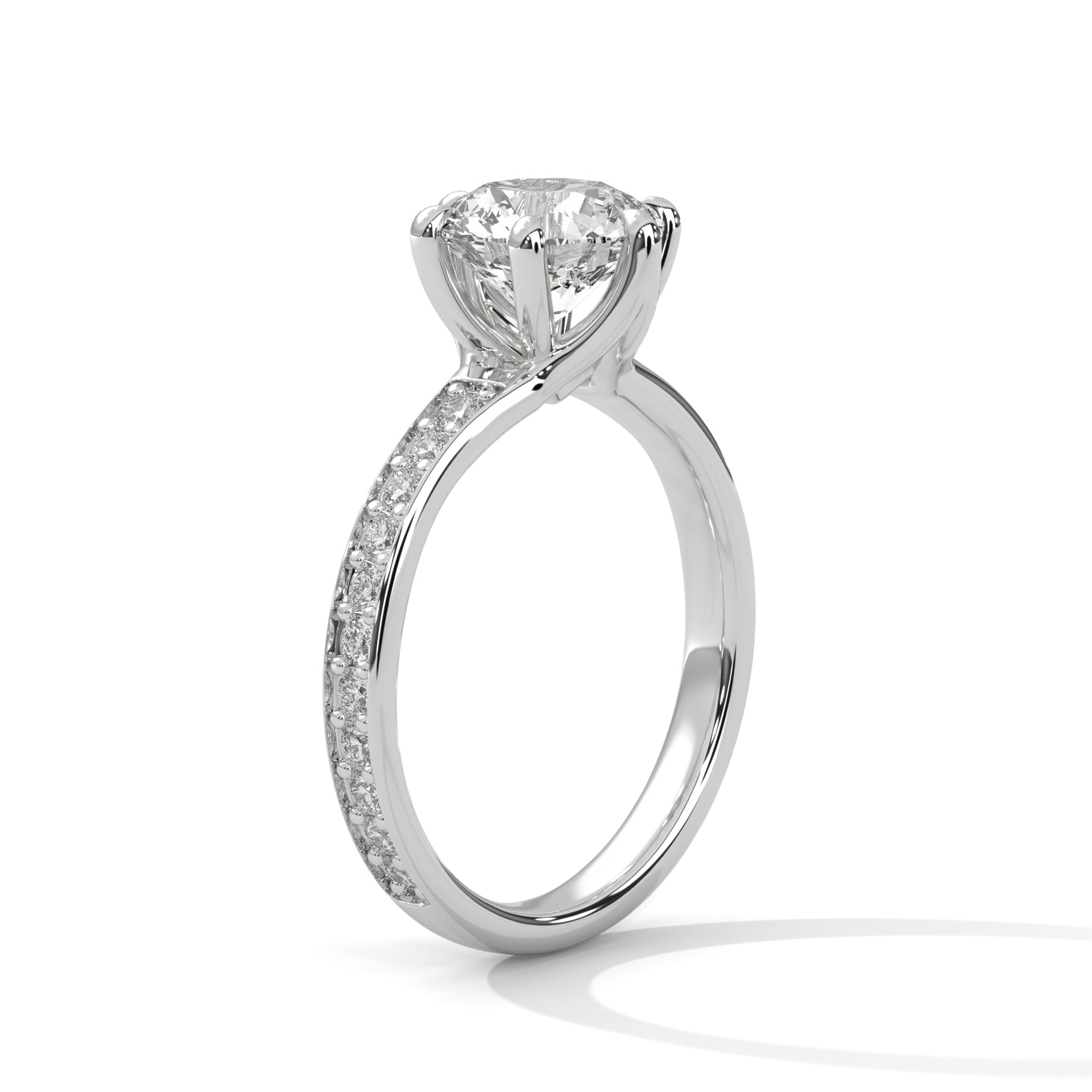 Six-Prong Pave Engagement Ring with 1.5ct Round Brilliant Lab-Grown Diamond (F VS1)