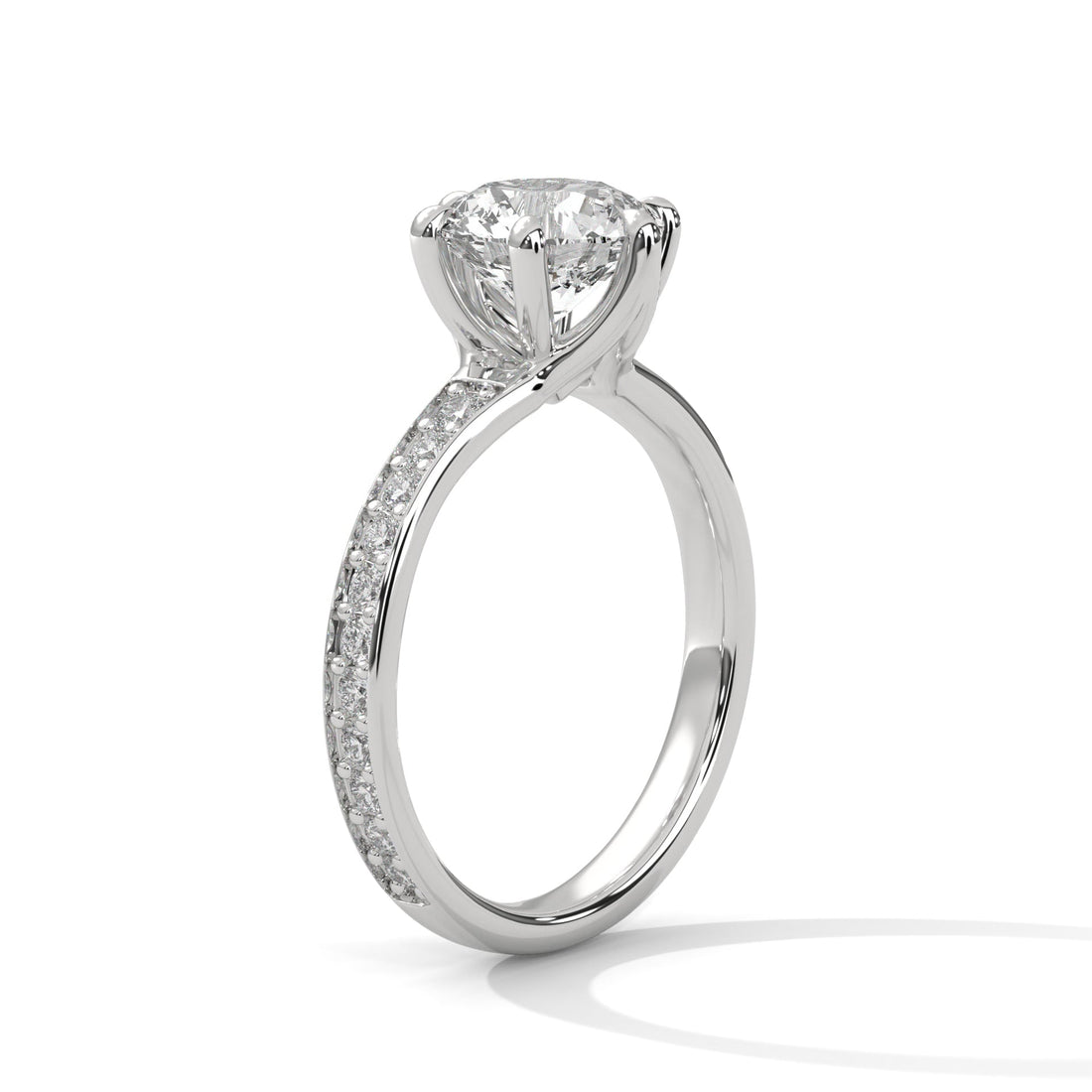 Six-Prong Pave Engagement Ring with 1.5ct Round Brilliant Lab-Grown Diamond (F VS1)