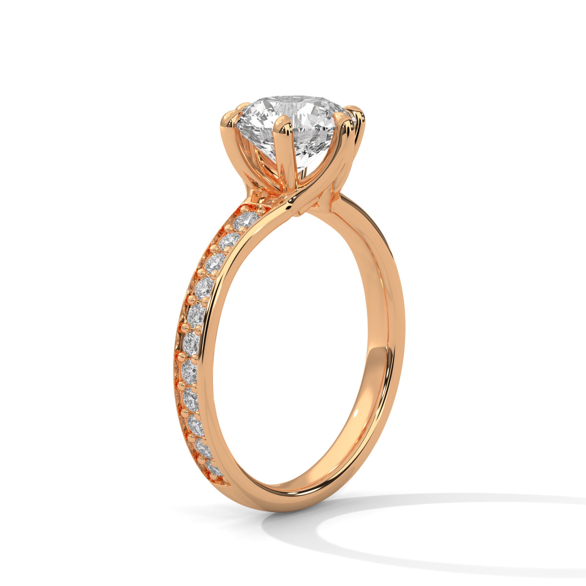 Six-Prong Pave Engagement Ring with 1.5ct Round Brilliant Lab-Grown Diamond (F VS1)