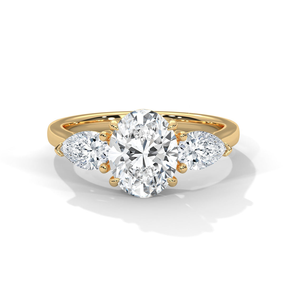 Three-Stone Lab-Grown Diamond Ring 1.5ct Oval with 1/2ct Pear Side Stones | 2.5 CTW