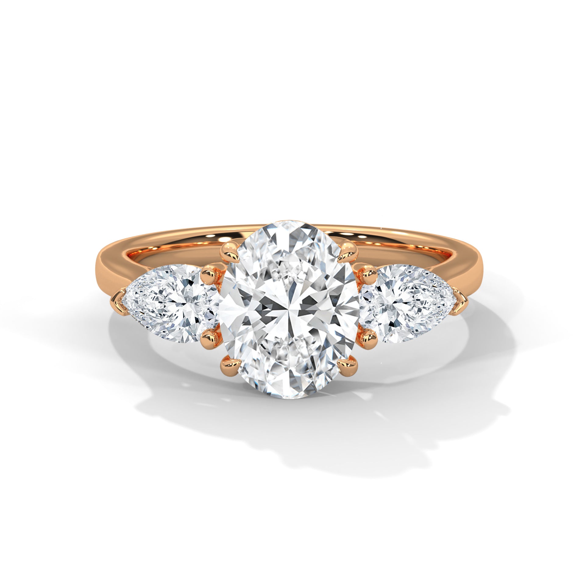 Three-Stone Lab-Grown Diamond Ring 1.5ct Oval with 1/2ct Pear Side Stones | 2.5 CTW