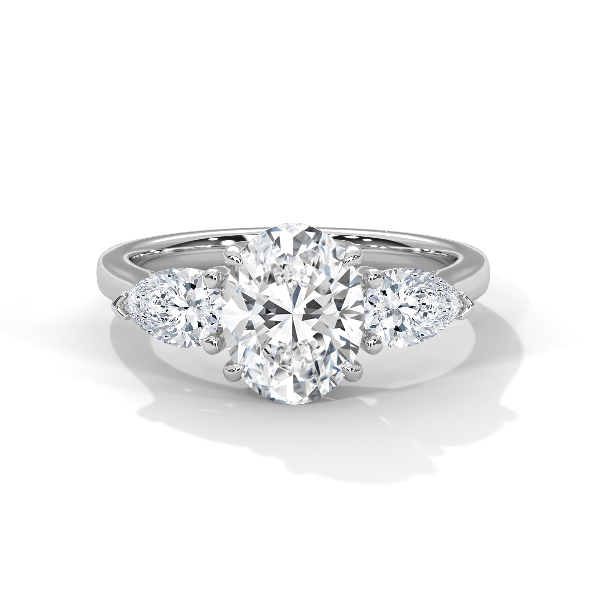 Classic 3-Stone 3CT Oval-Cut Lab Grown Diamond Ring with 1ct Pear Side Stones (5 CTW)