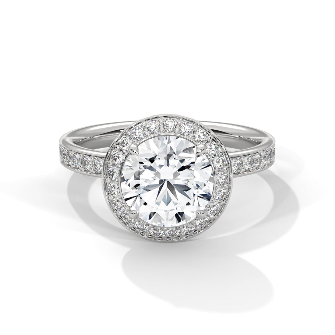 Halo-Pave Engagement Ring with 2ct Lab-Grown Round Diamond (F VS)