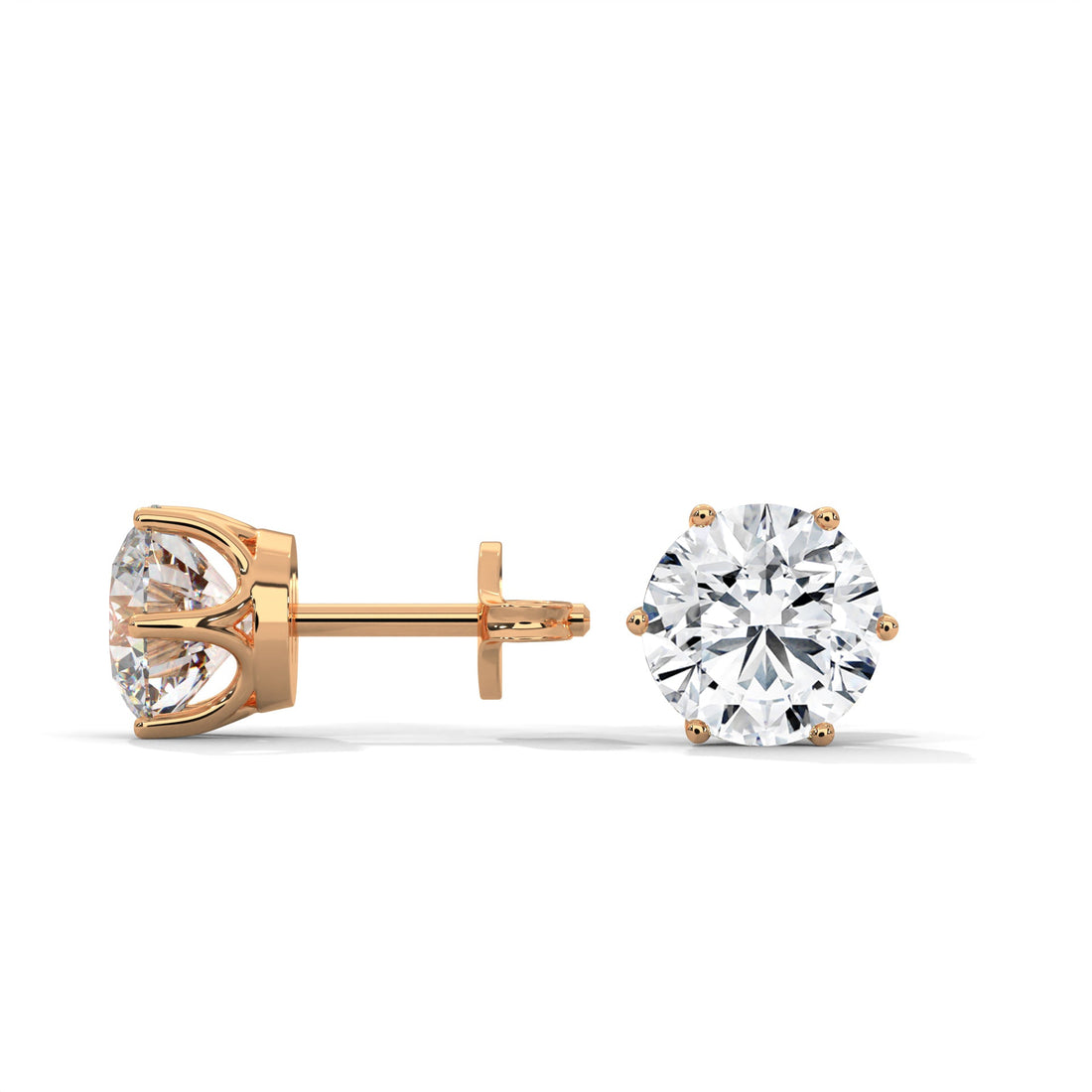 Classic Round-Cut Diamond Stud Earrings in 14K Gold | 2-6 CTW