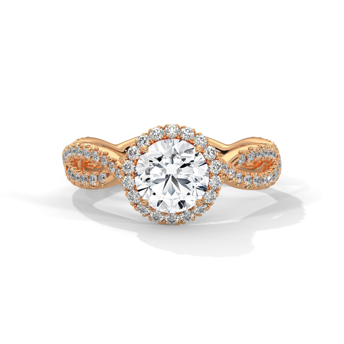 Twisted diamond-encrusted Band Halo Engagement Ring with 2ct Round-Cut Diamond(F VS1)