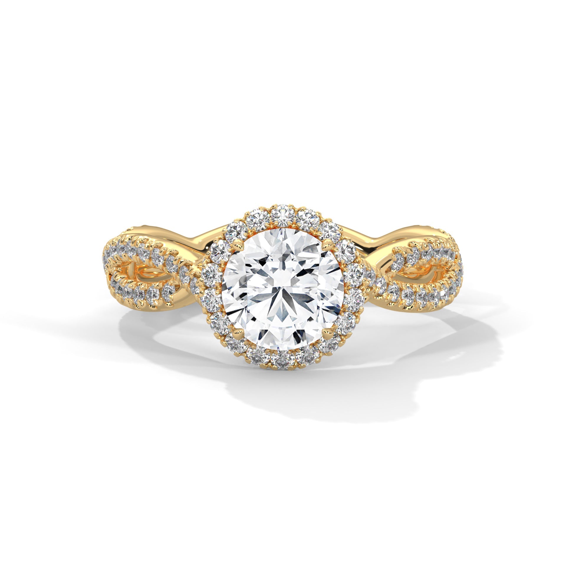 Twisted diamond-encrusted Band Halo Engagement Ring with 2ct Round-Cut Diamond(F VS1)