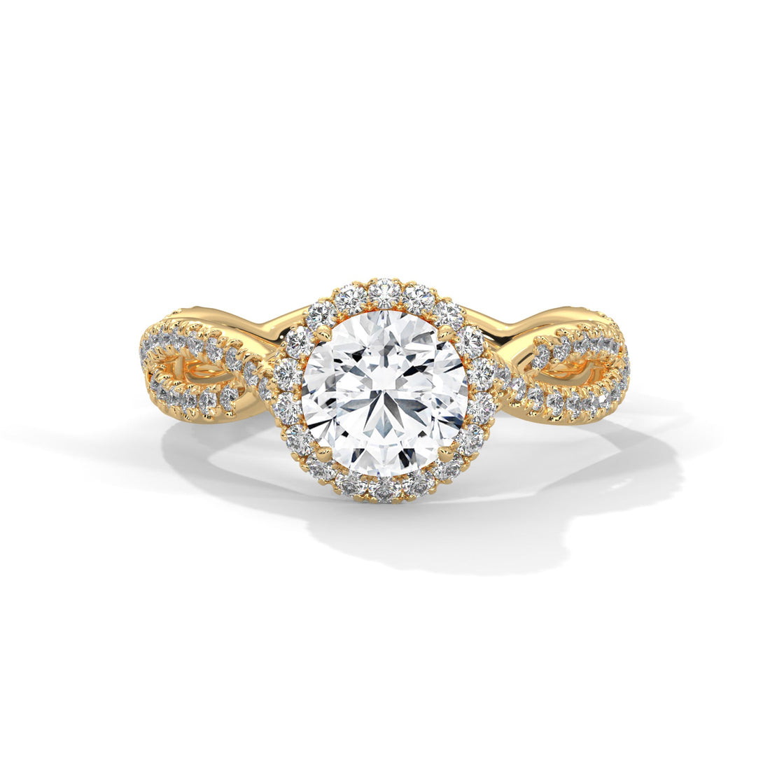 Twisted diamond-encrusted Band Halo Engagement Ring with 2ct Round-Cut Diamond(F VS1)