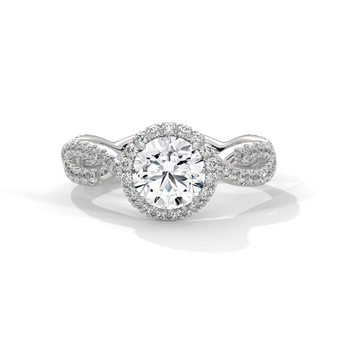Twisted diamond-encrusted Band Halo Engagement Ring with 2ct Round-Cut Diamond(F VS1)