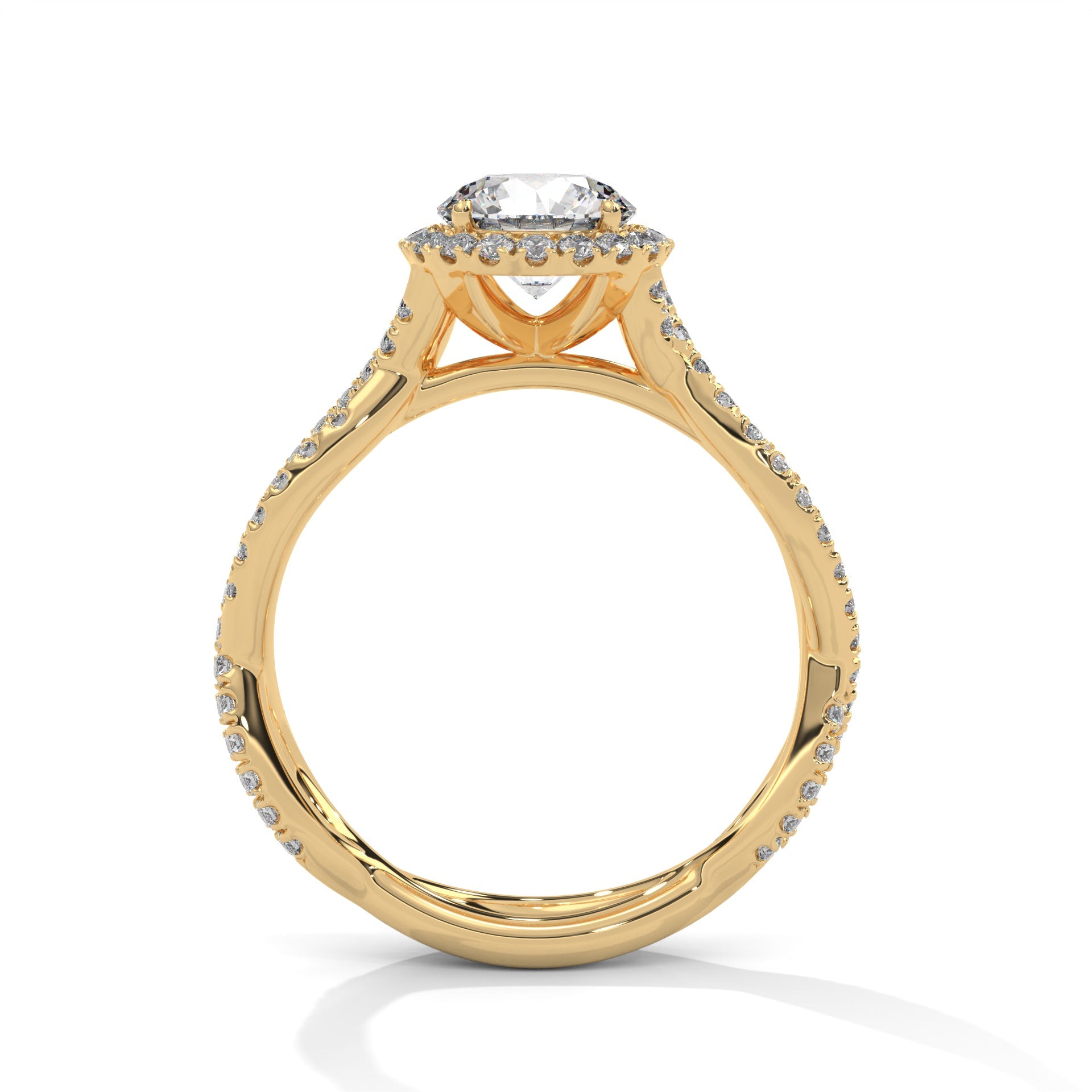 Twisted diamond-encrusted Band Halo Engagement Ring with 2ct Round-Cut Diamond(F VS1)