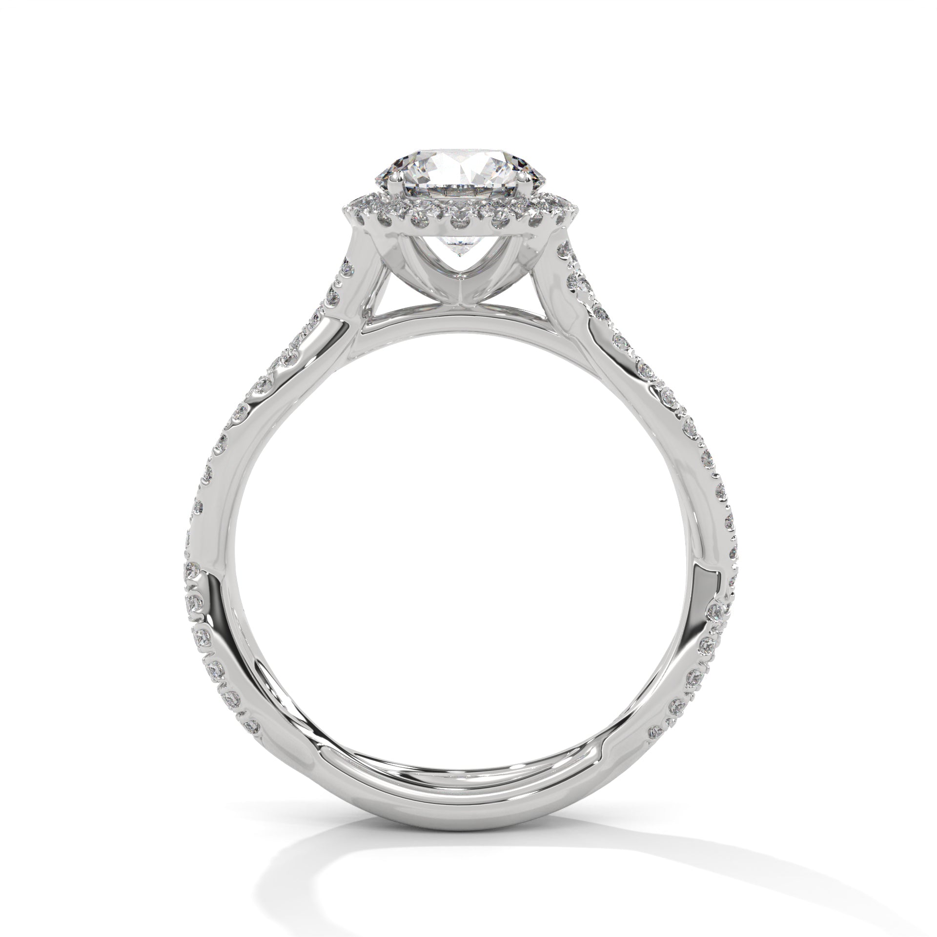 Twisted diamond-encrusted Band Halo Engagement Ring with 2ct Round-Cut Diamond(F VS1)
