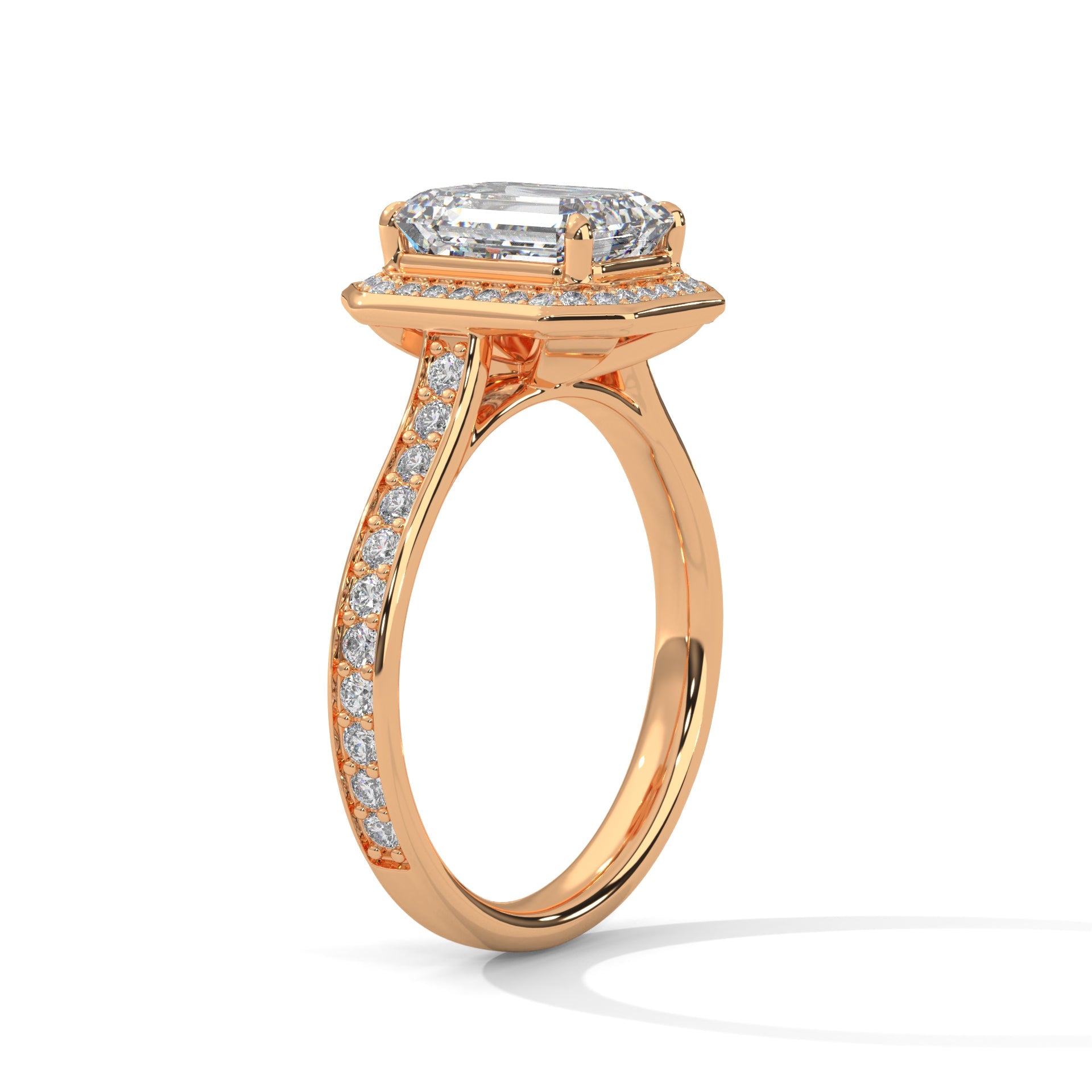 Halo-Set Emerald-Cut Lab Grown Diamond Ring | 3.46 CTW