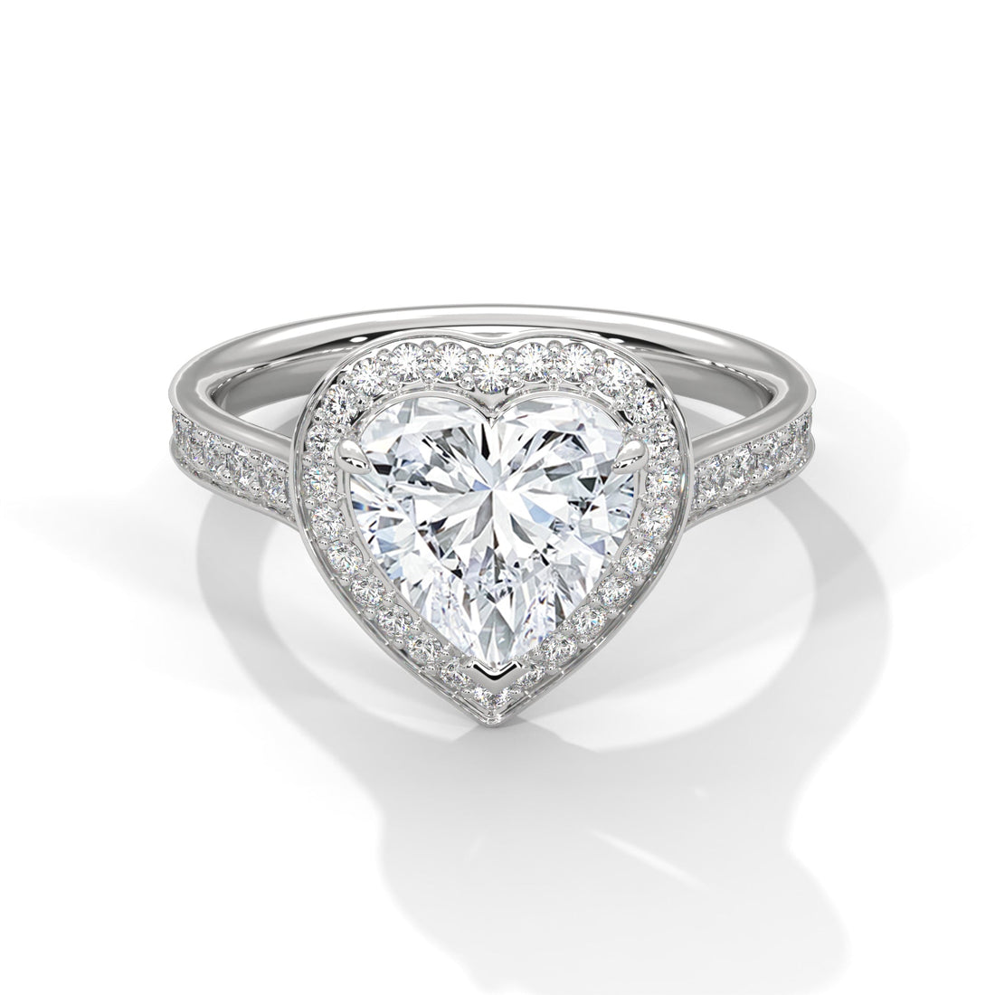 Heart-Shaped Halo Pave Engagement Ring with 2ct Lab-Grown Diamond (F VS1)