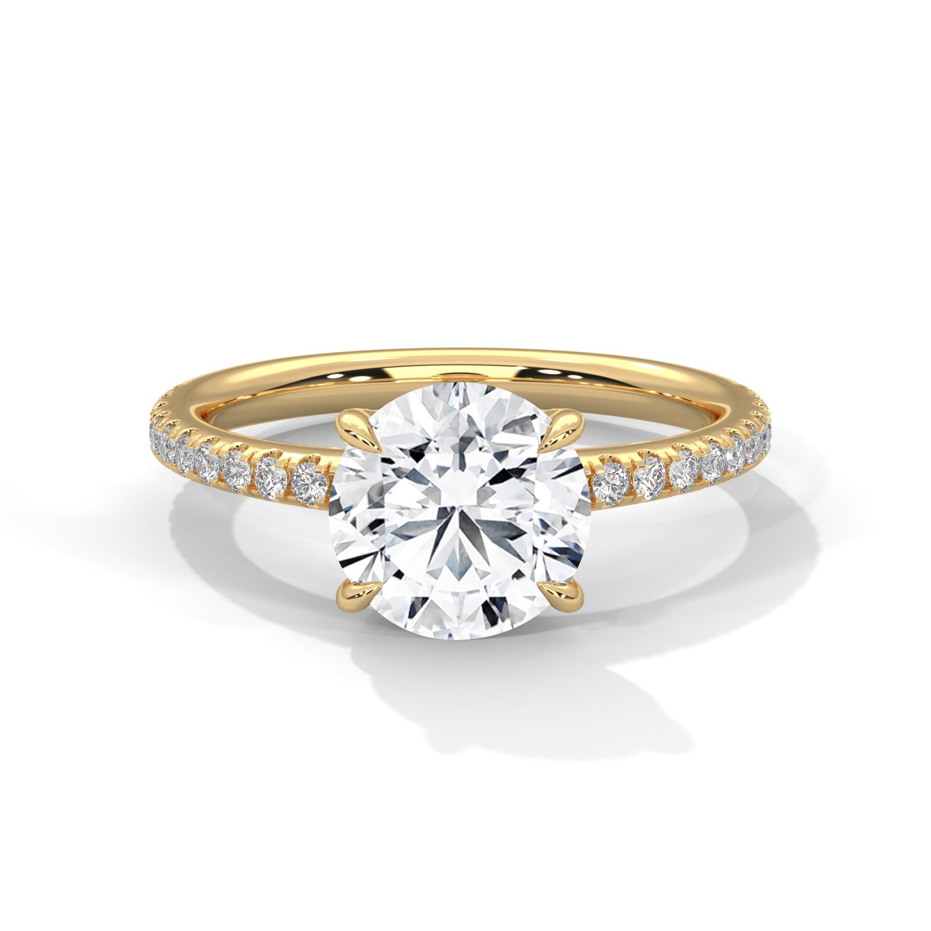 Round Brilliant-Cut Pave Engagement Ring with 2ct Lab-Grown Diamond (F VS1)