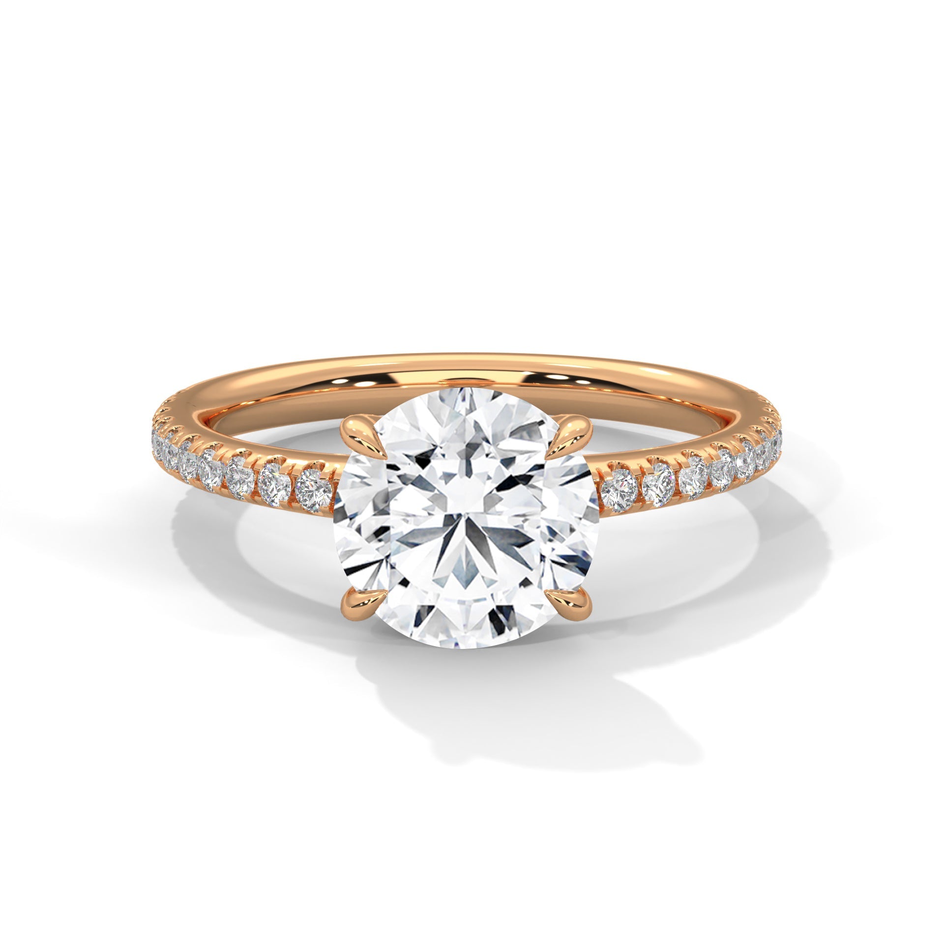 Round Brilliant-Cut Pave Engagement Ring with 2ct Lab-Grown Diamond (F VS1)