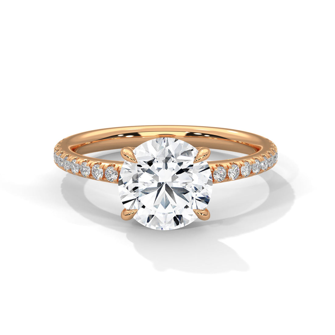 Round Brilliant-Cut Pave Engagement Ring with 2ct Lab-Grown Diamond (F VS1)
