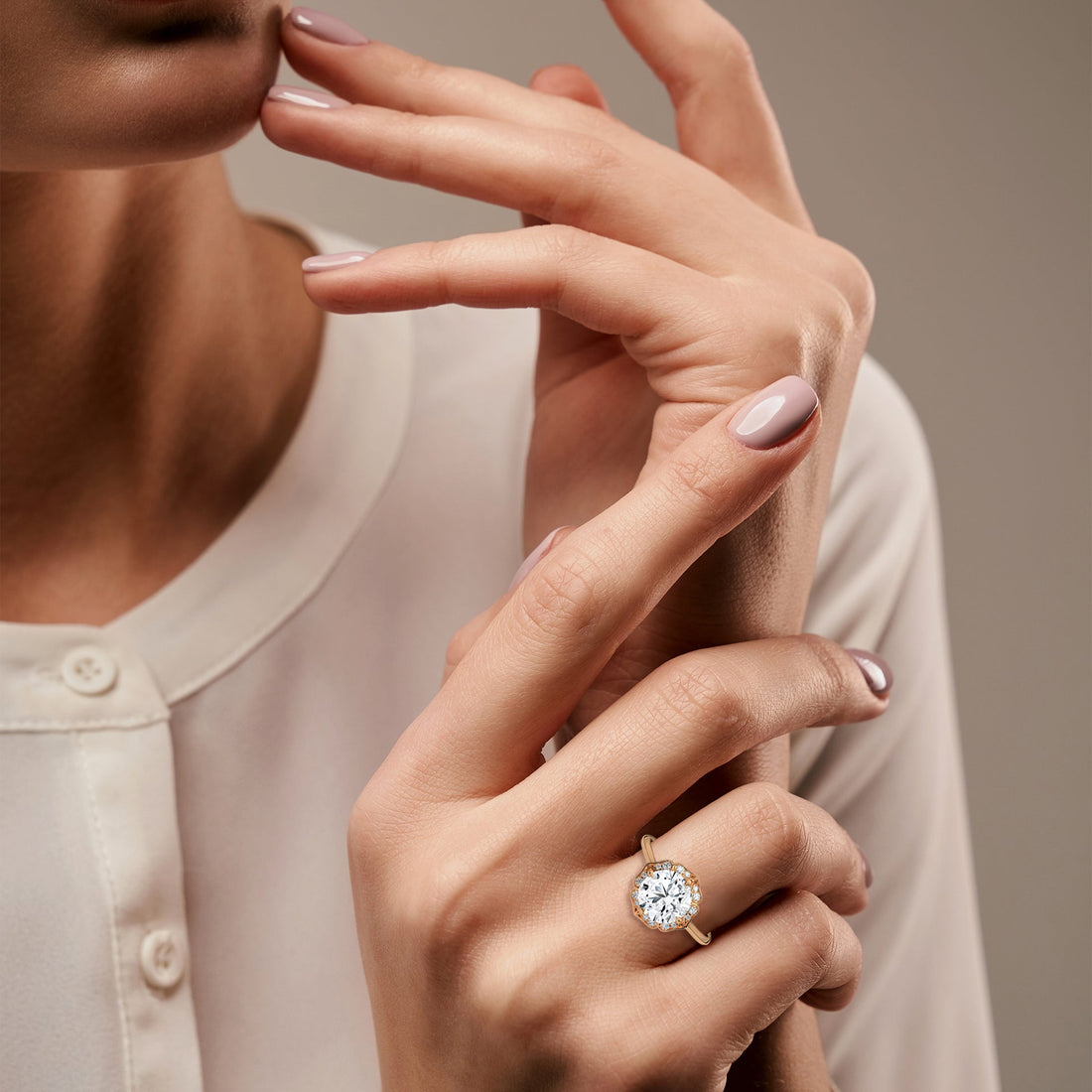 Regal Bloom 2.12 CTW Round-Cut Diamond Floral Halo Ring | E-VS1