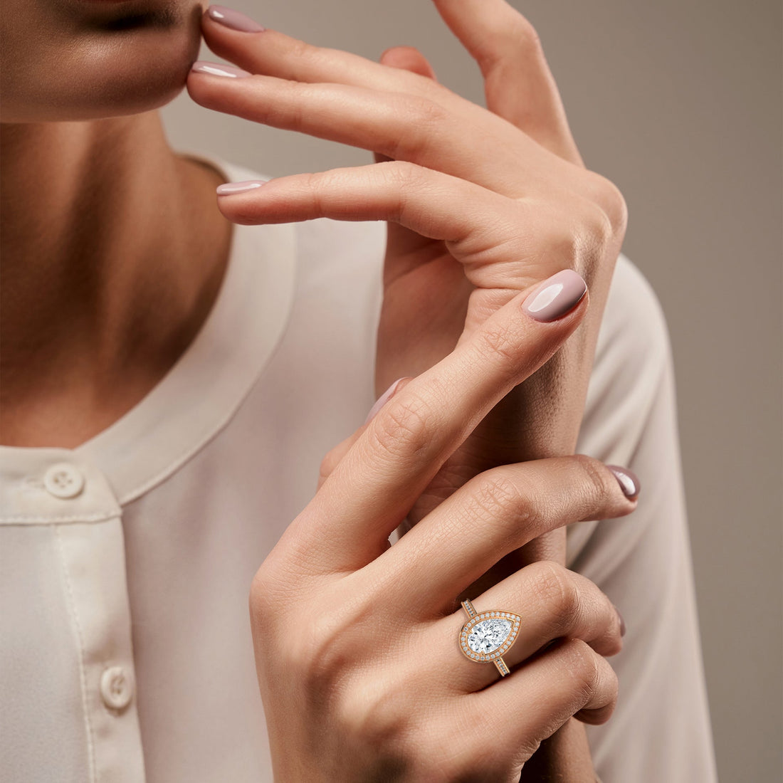 Halo Pear-Cut 2.34 CTW Diamond Engagement Ring | E-VS1