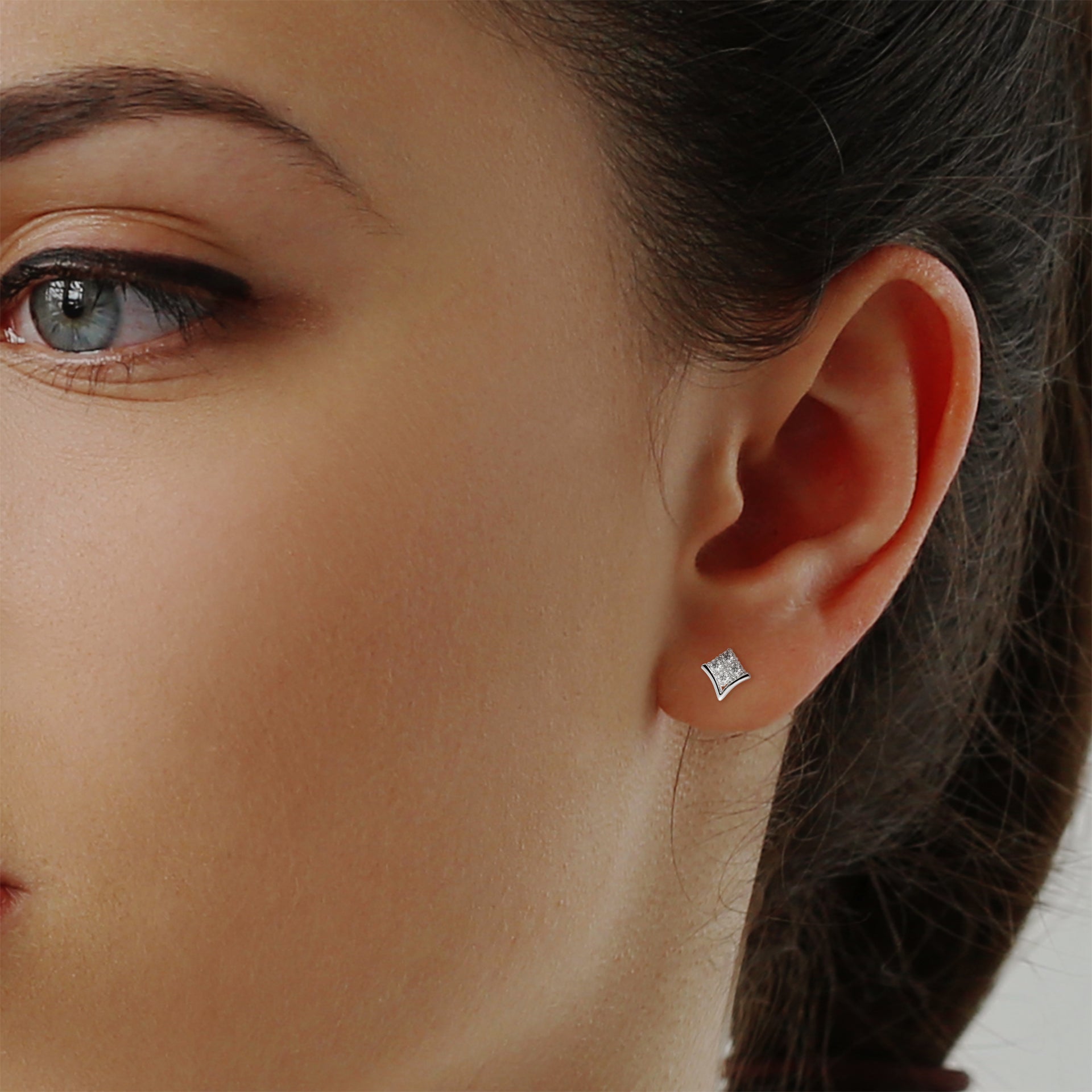 Diamond Cluster Chevron Stud Earrings | 14K and 18K Gold | Push-Back | 0.23 CTW